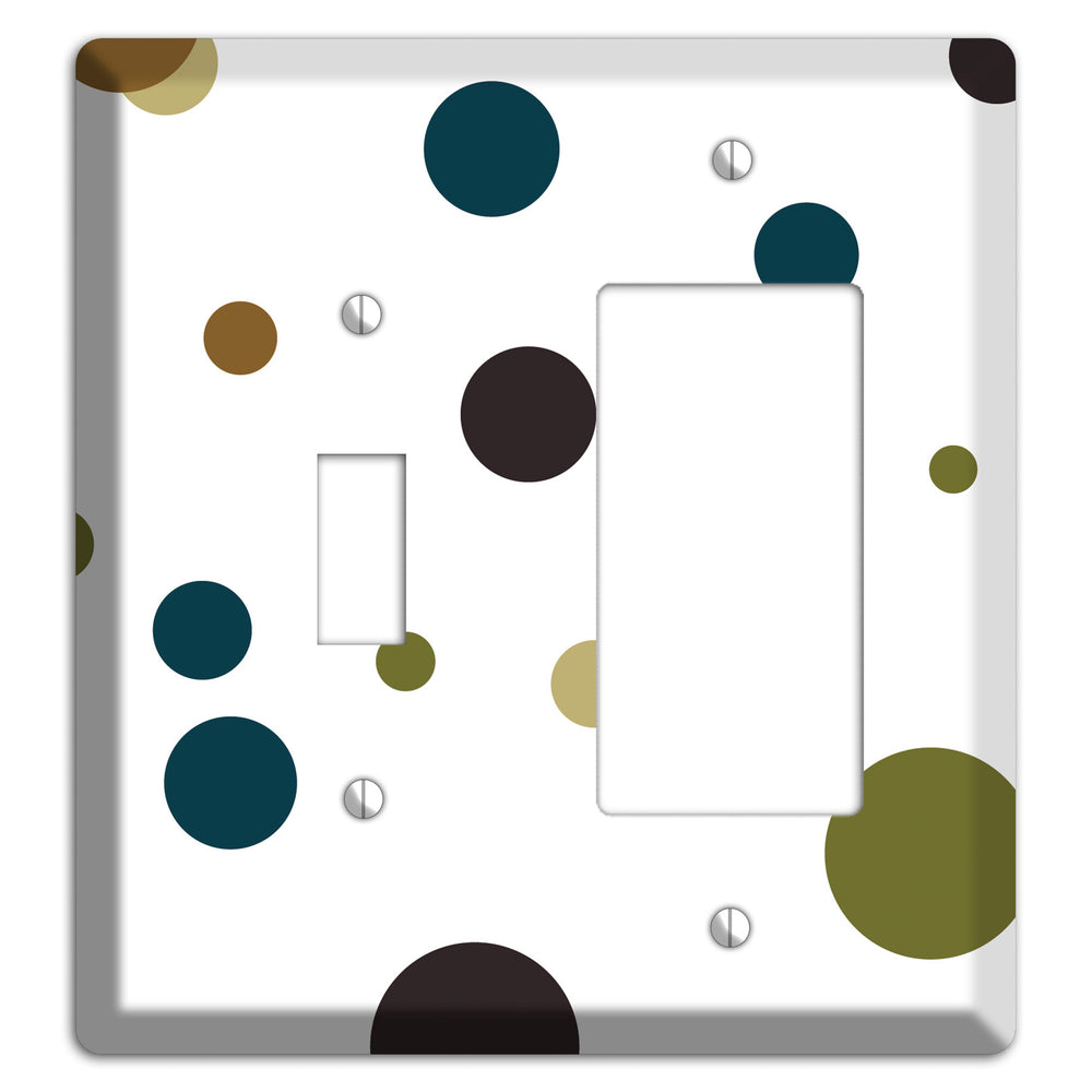 White With Multi Blue and Brown Medium Dots Toggle / Rocker Wallplate