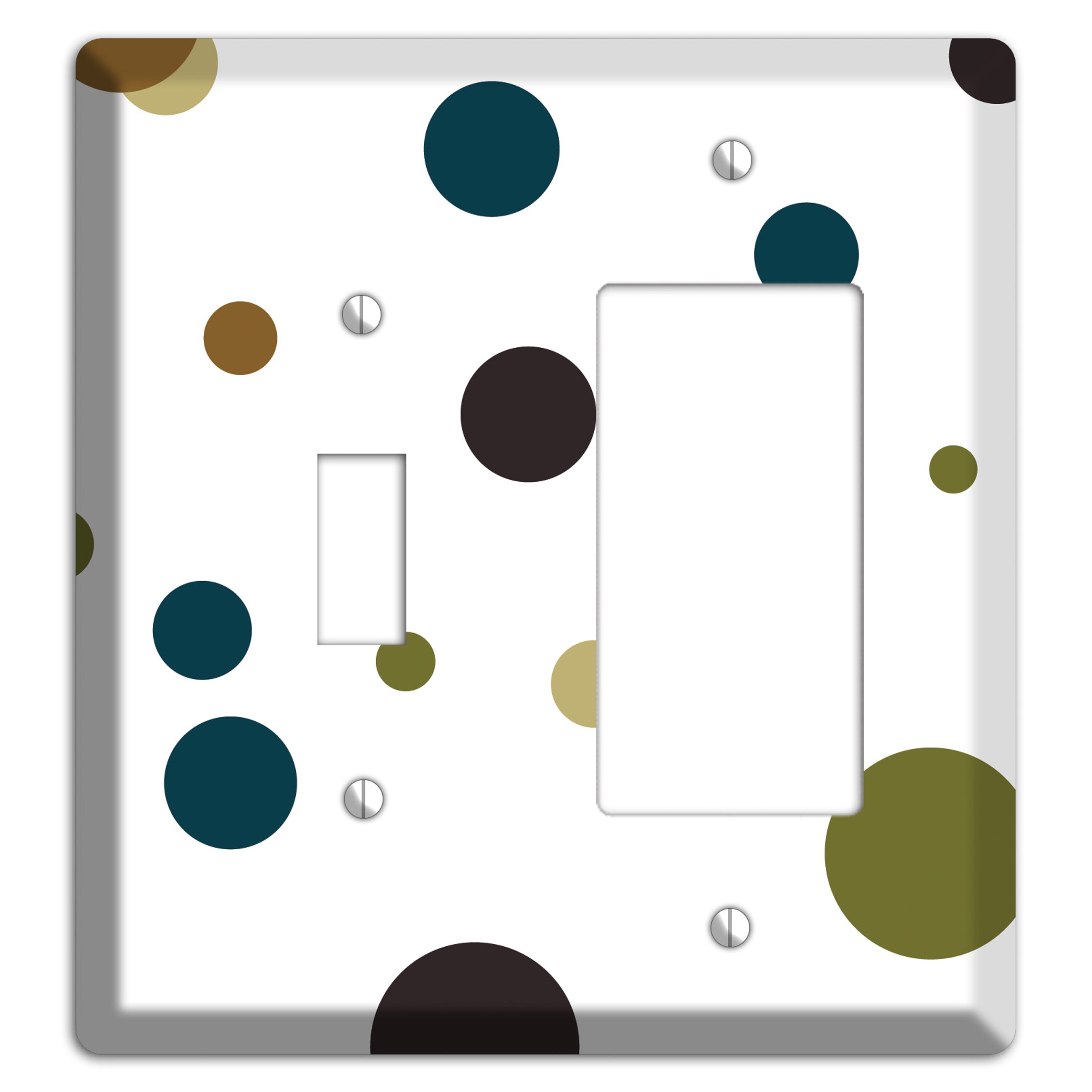 White With Multi Blue and Brown Medium Dots Toggle / Rocker Wallplate