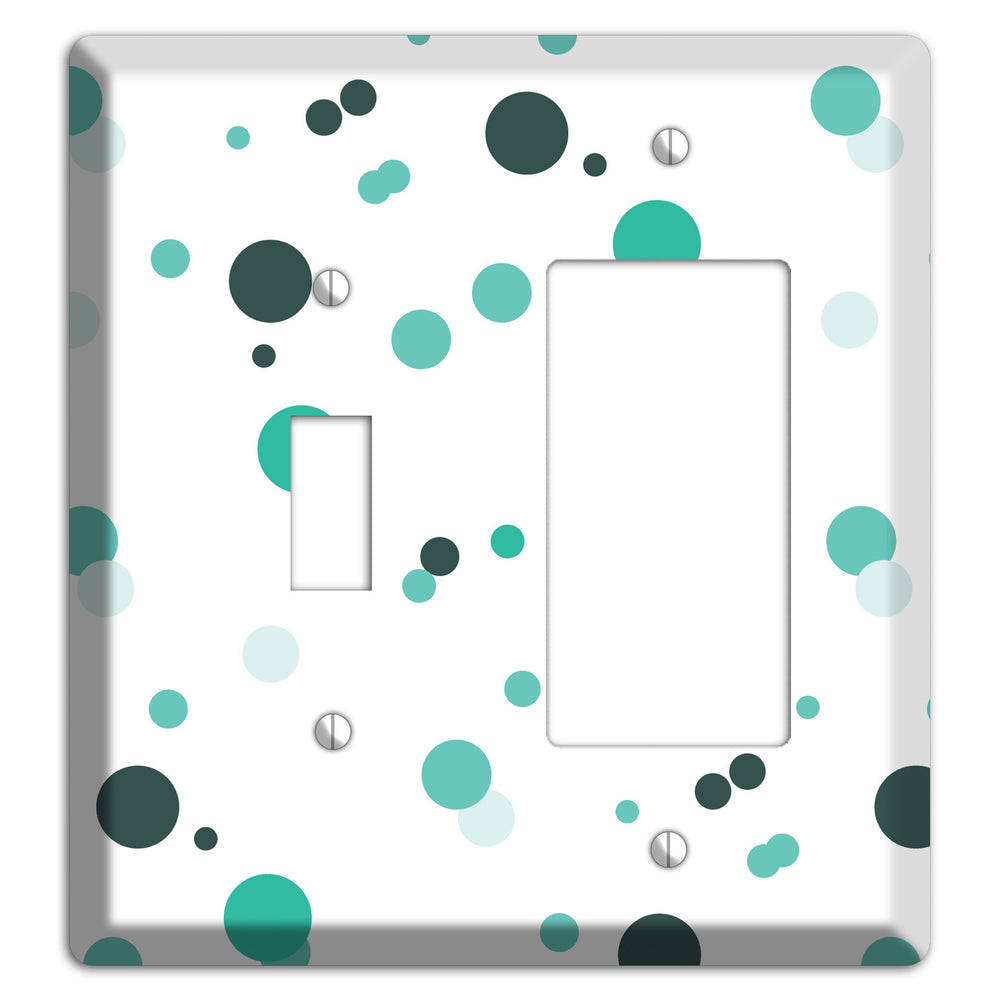 White with Multi Aqua Small Dots Toggle / Rocker Wallplate