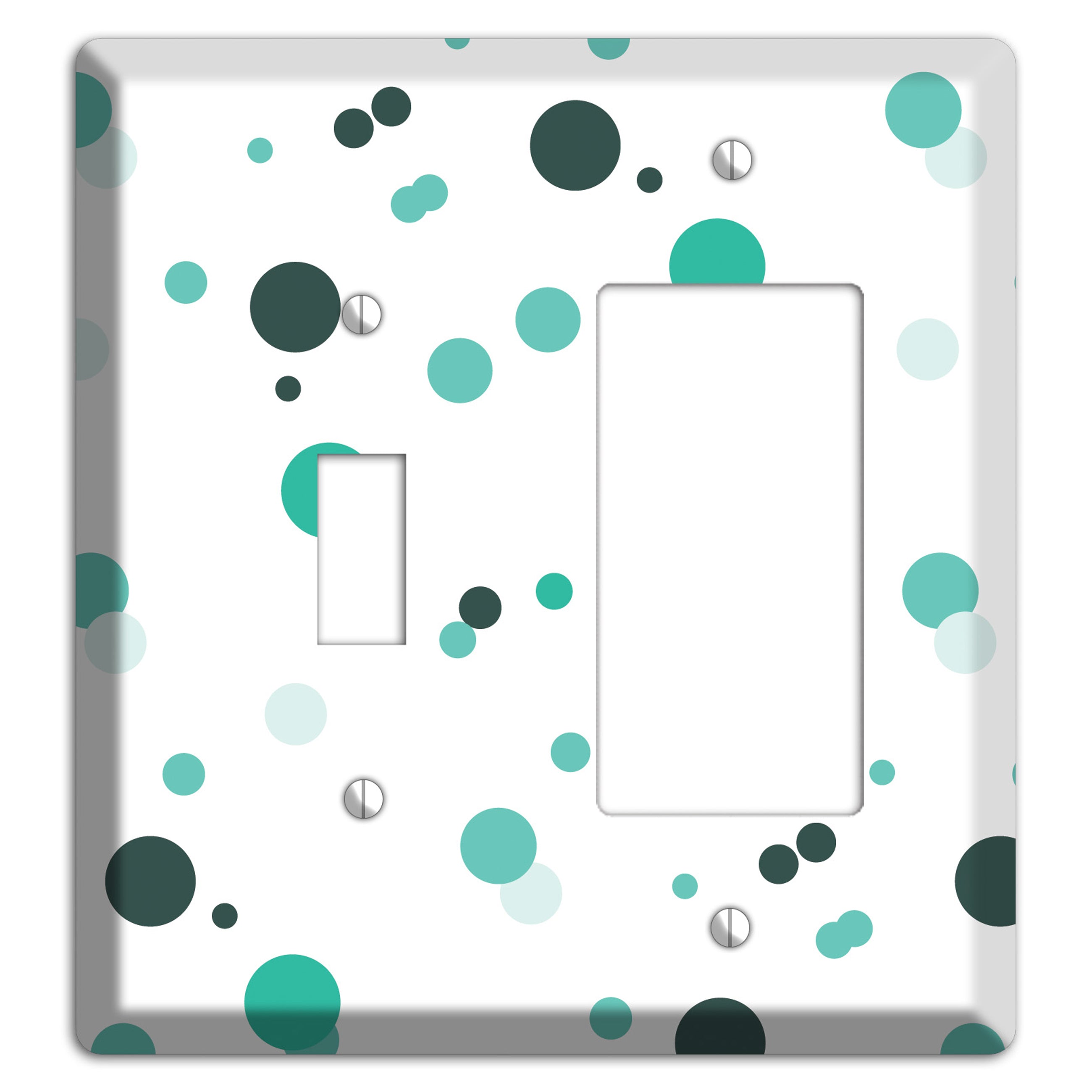 White with Multi Aqua Small Dots Toggle / Rocker Wallplate