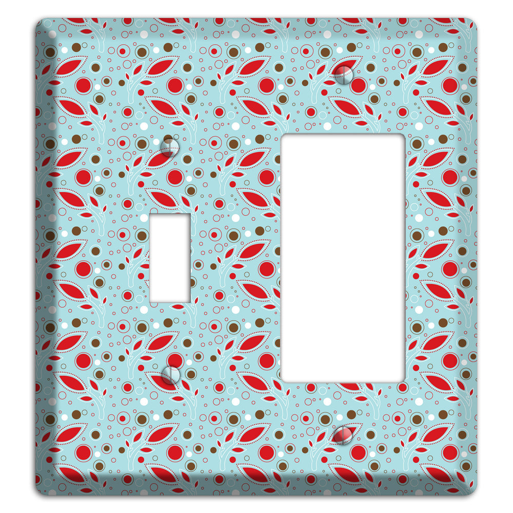 Dusty Blue with Red and Brown Retro Sprig Toggle / Rocker Wallplate