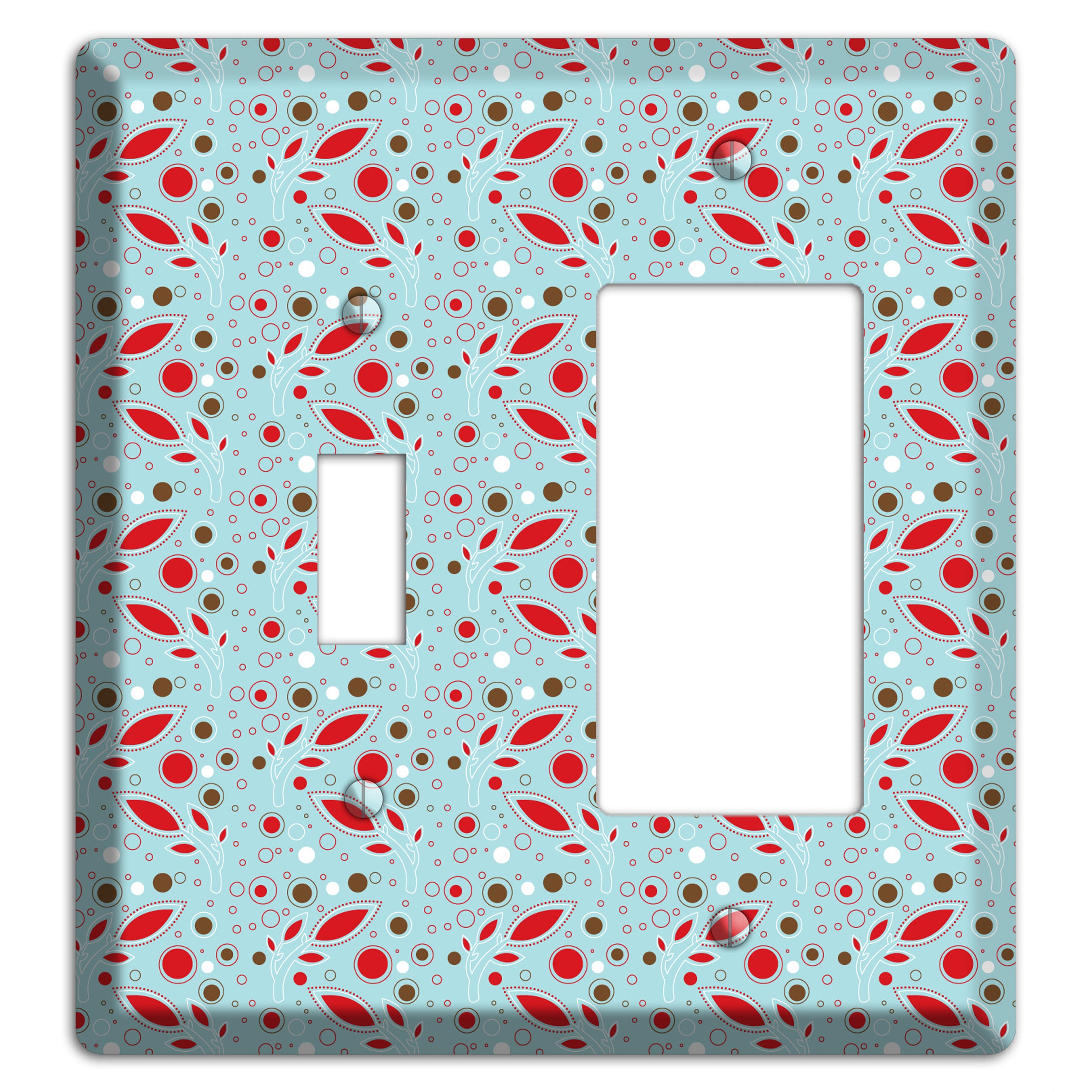 Dusty Blue with Red and Brown Retro Sprig Toggle / Rocker Wallplate