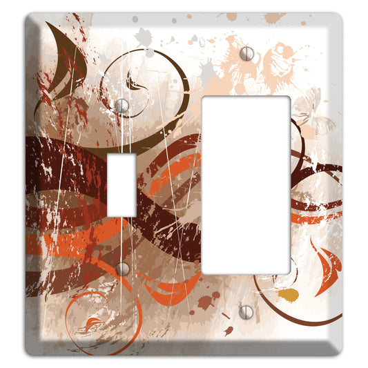 Brown Maroon Orange Swirl and Splatter Toggle / Rocker Wallplate
