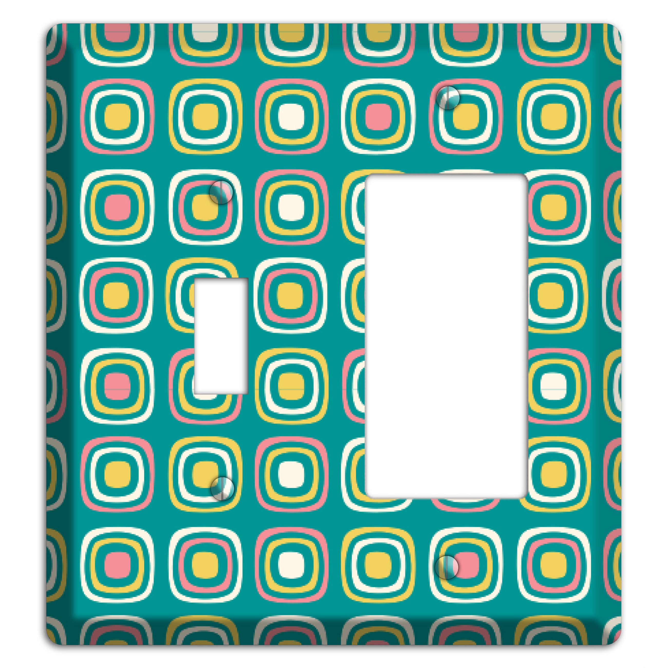 Mulri Teal Coral Lime Retro Squares Toggle / Rocker Wallplate