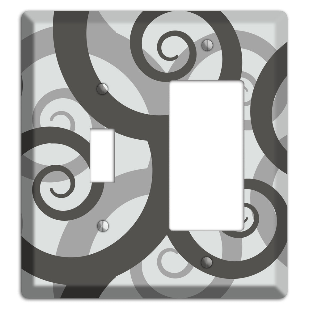 Grey with Black Large Swirl Toggle / Rocker Wallplate