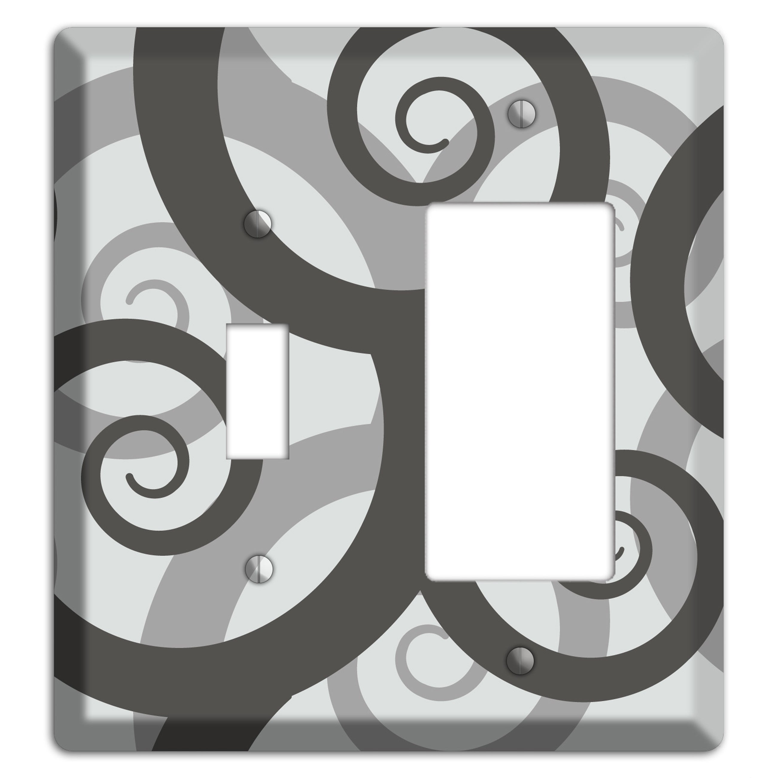 Grey with Black Large Swirl Toggle / Rocker Wallplate