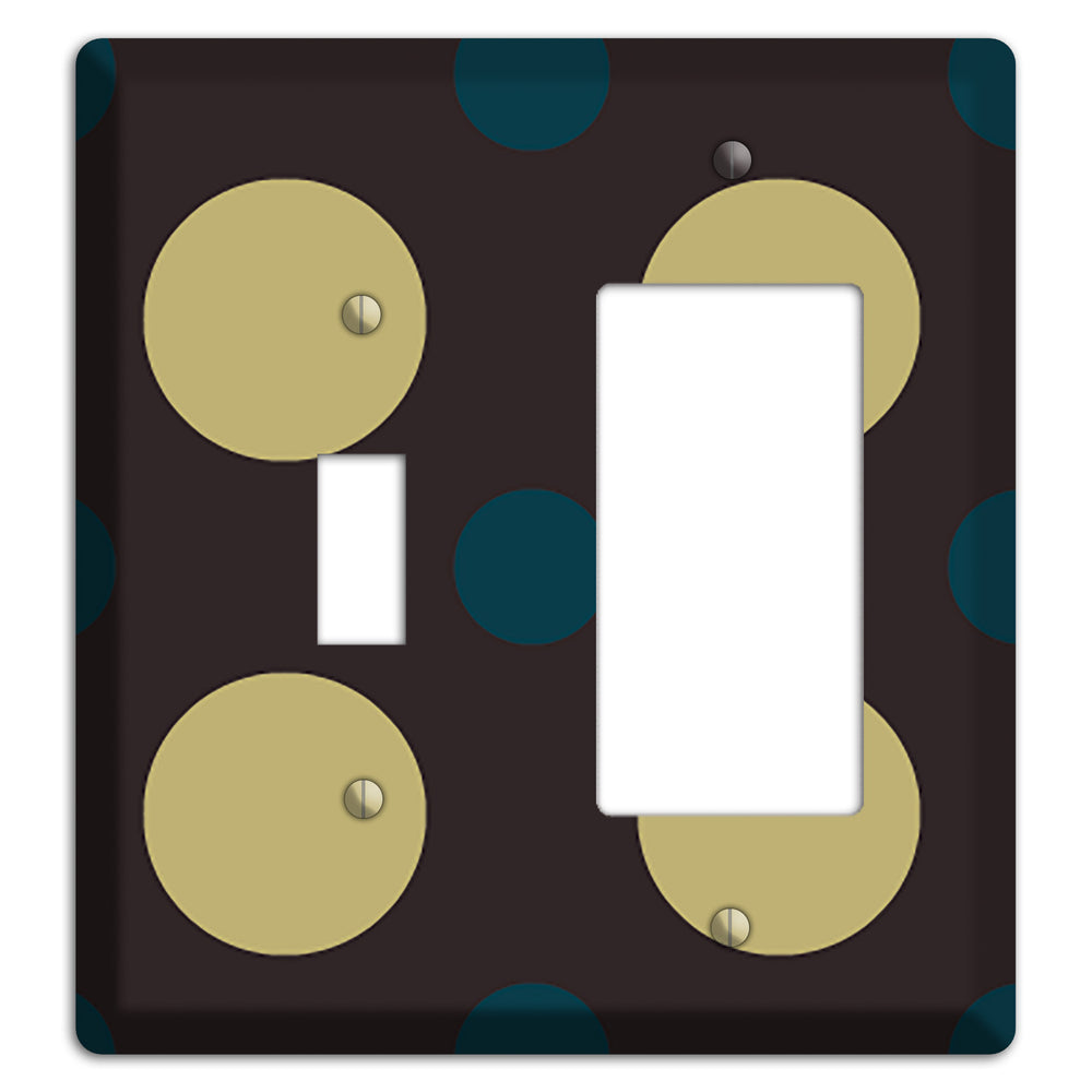 Brown with Olive and Dark Aqua Multi Polka Dots Toggle / Rocker Wallplate