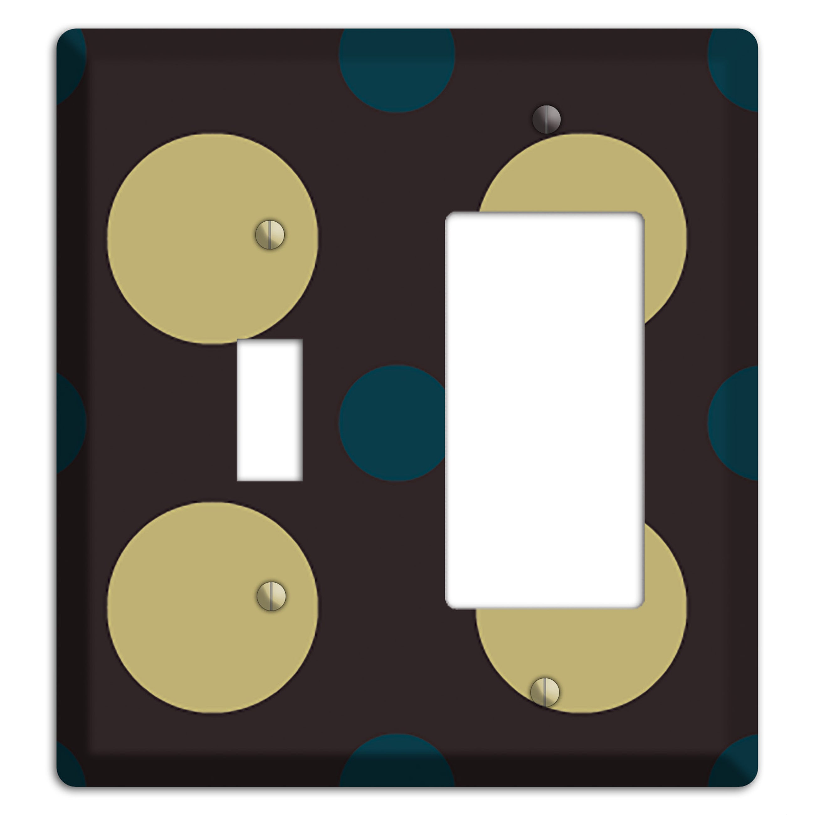 Brown with Olive and Dark Aqua Multi Polka Dots Toggle / Rocker Wallplate