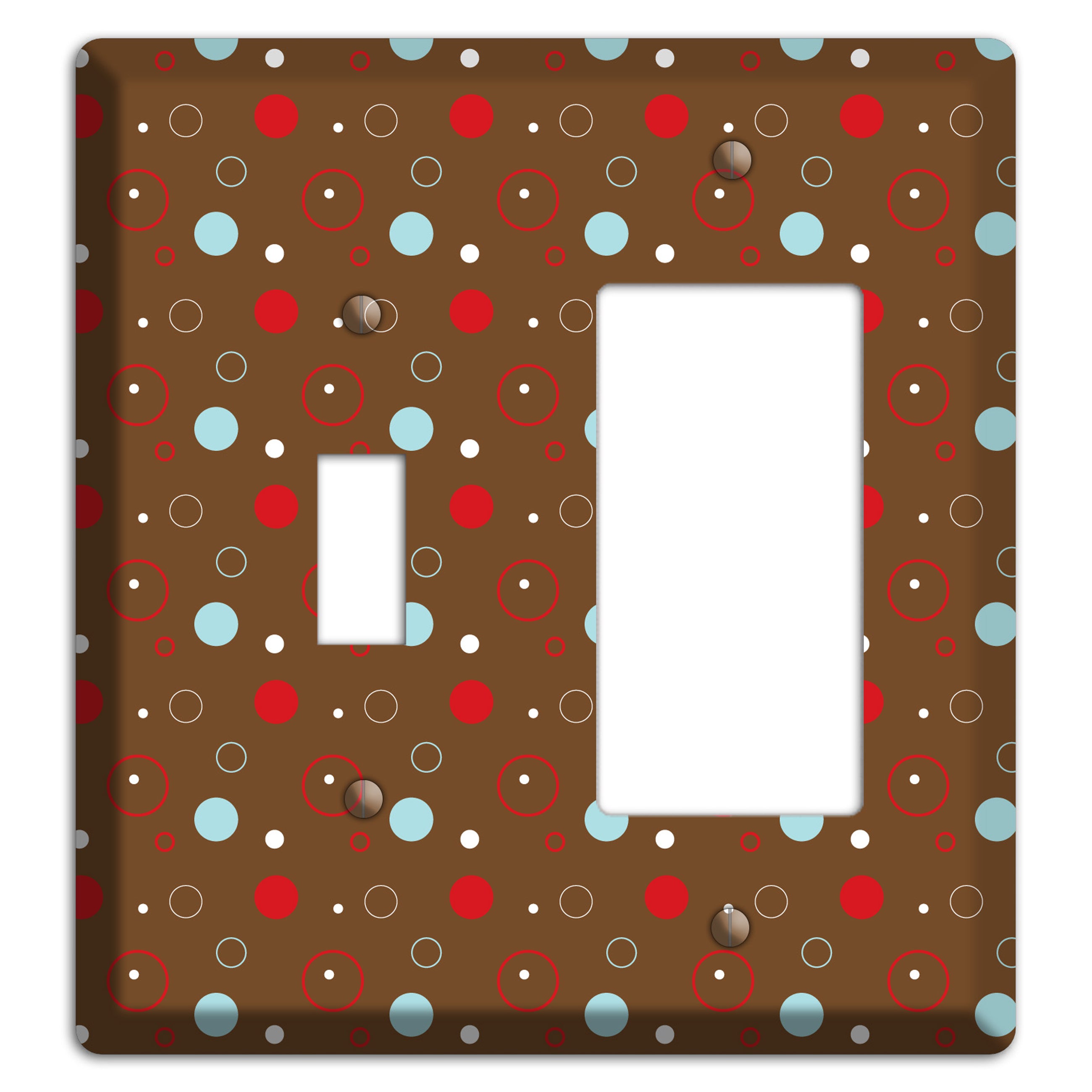 Brown with Red and Dusty Blue Dots and Circles Toggle / Rocker Wallplate