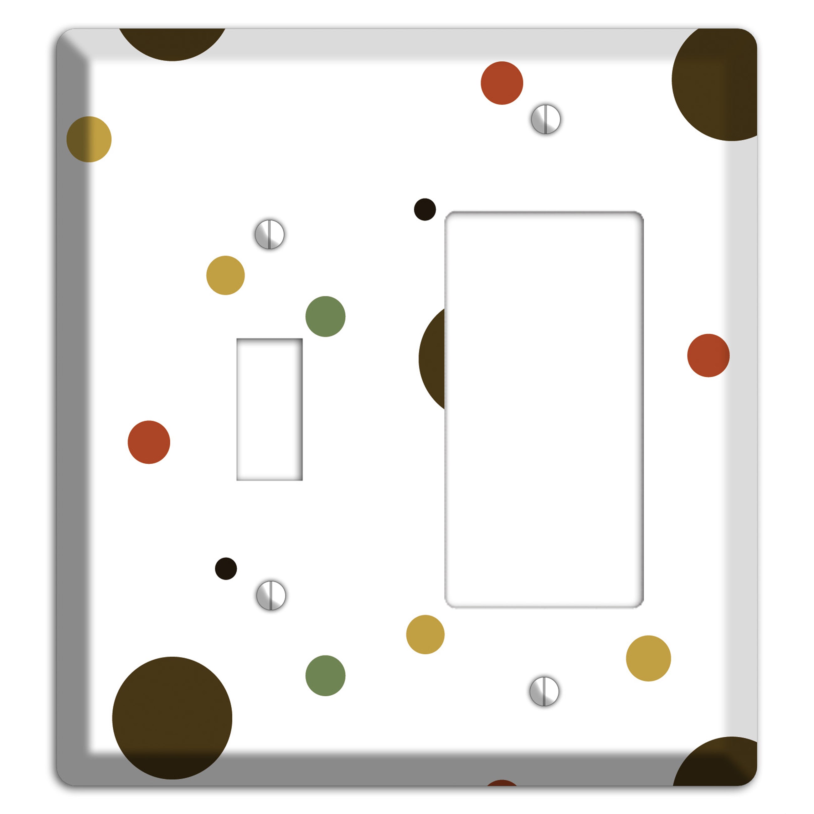 White with Multi Brown Multi Medium Dots Toggle / Rocker Wallplate