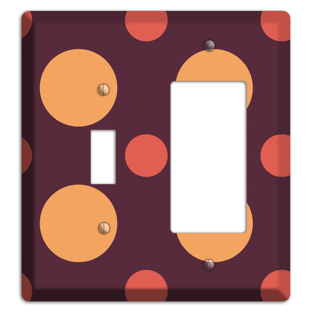 Eggplant with Multi Coral Multi Medium Polka Dots Toggle / Rocker Wallplate