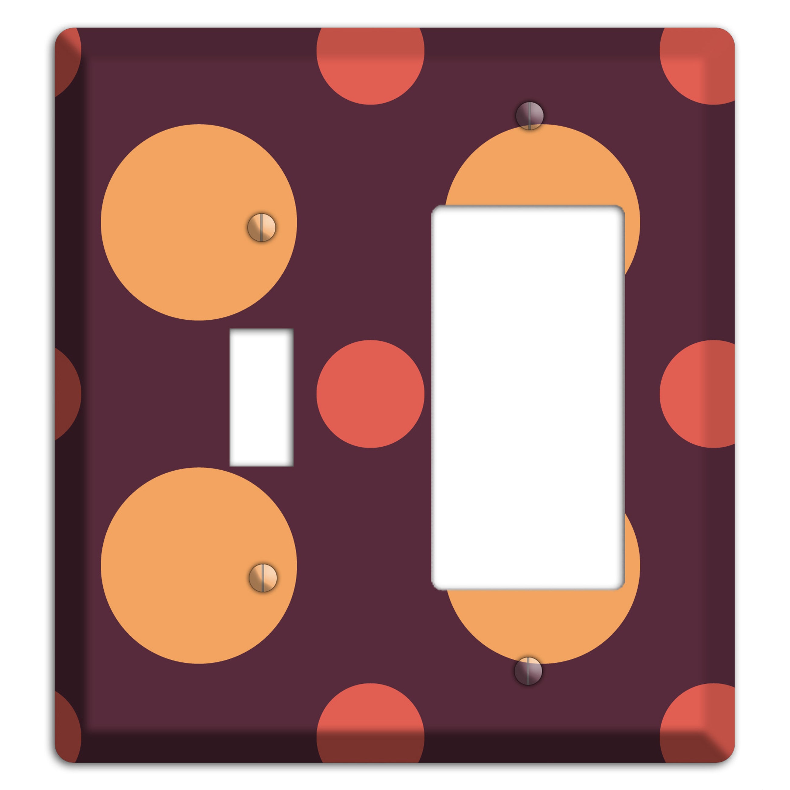 Eggplant with Multi Coral Multi Medium Polka Dots Toggle / Rocker Wallplate