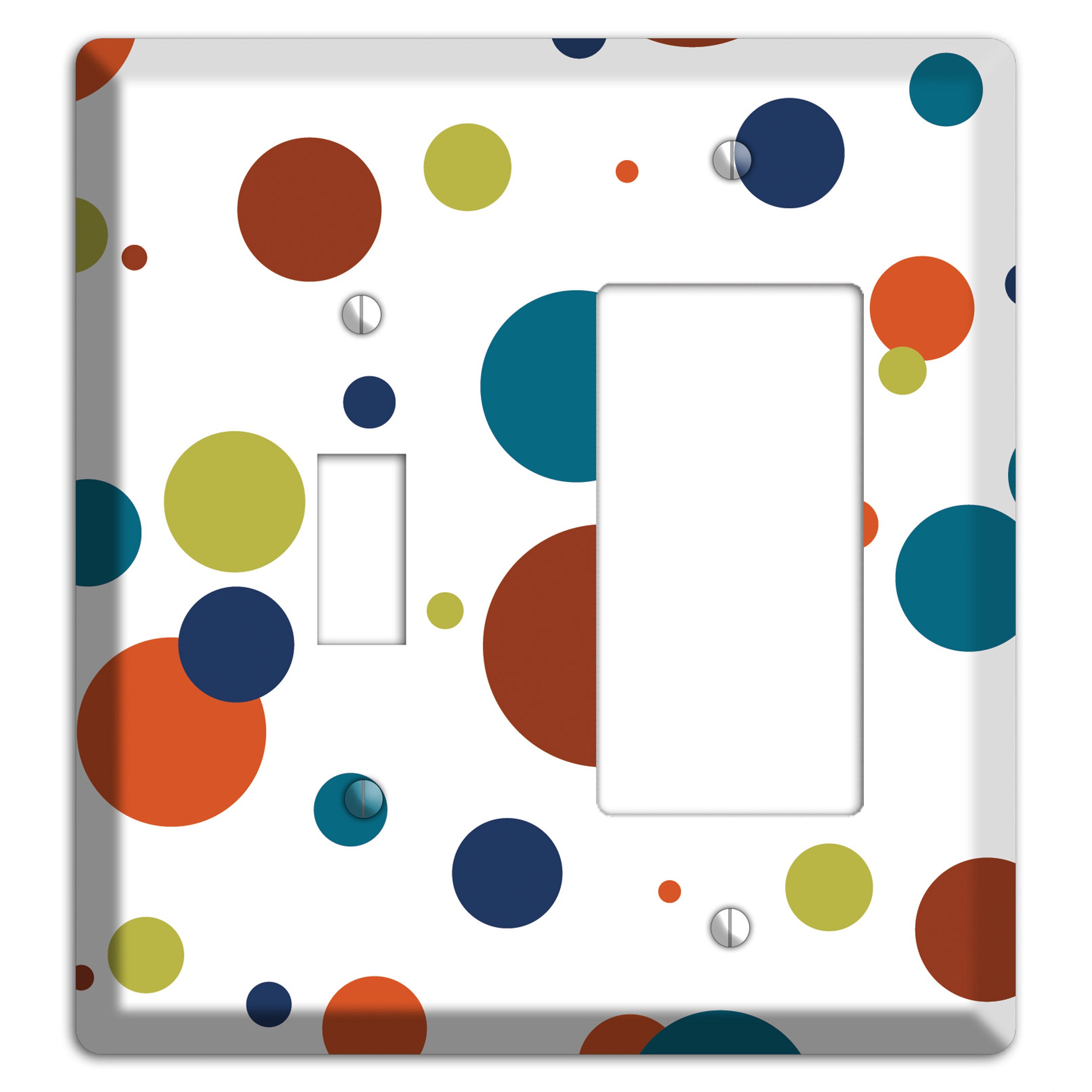 White with Multi Color Medium Dots Toggle / Rocker Wallplate