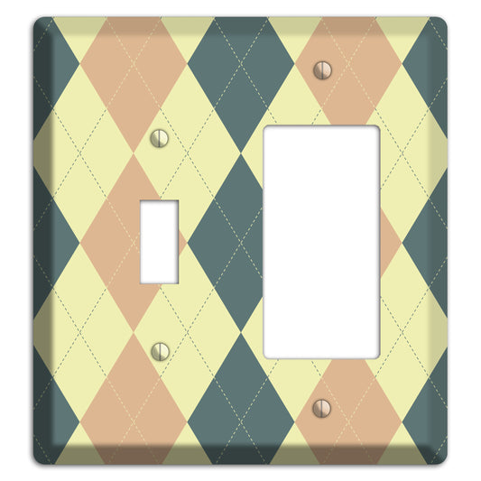 Yellow and Beige Argyle Toggle / Rocker Wallplate