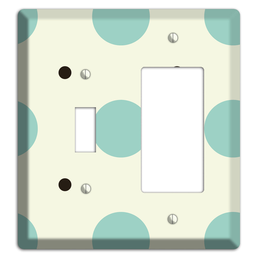 Soft Green with Aqua and Black Multi Tiled Medium Dots Toggle / Rocker Wallplate