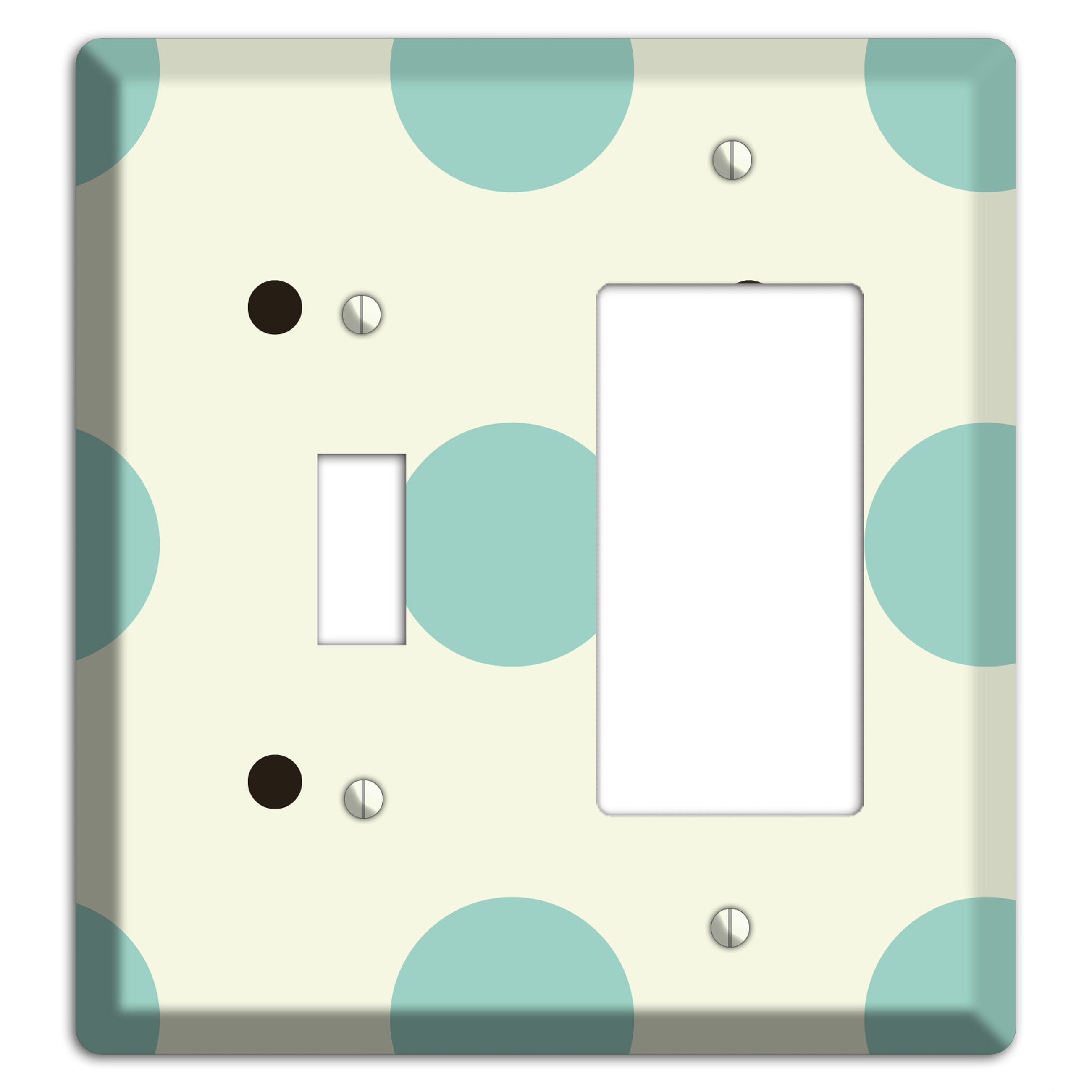 Soft Green with Aqua and Black Multi Tiled Medium Dots Toggle / Rocker Wallplate