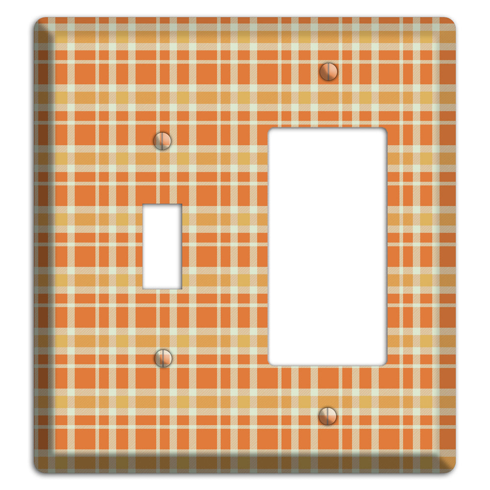 Orange and Beige Plaid Toggle / Rocker Wallplate