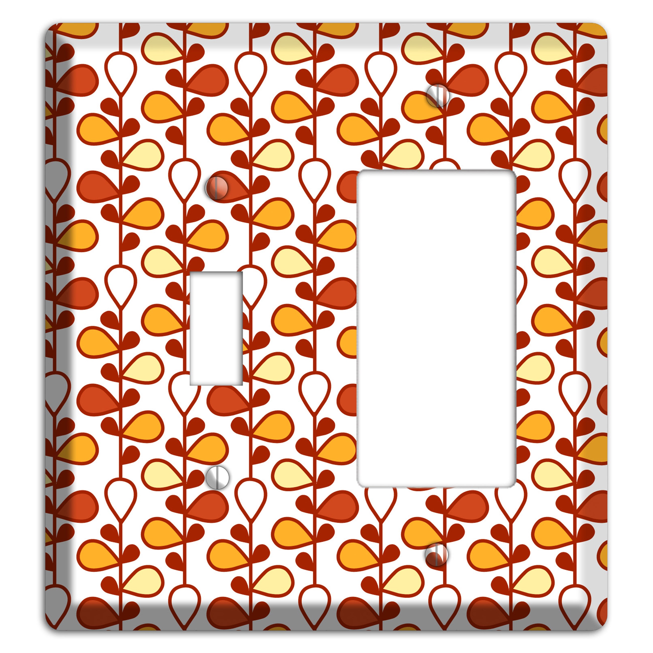 White with Red and Orange Drop and Vine Toggle / Rocker Wallplate