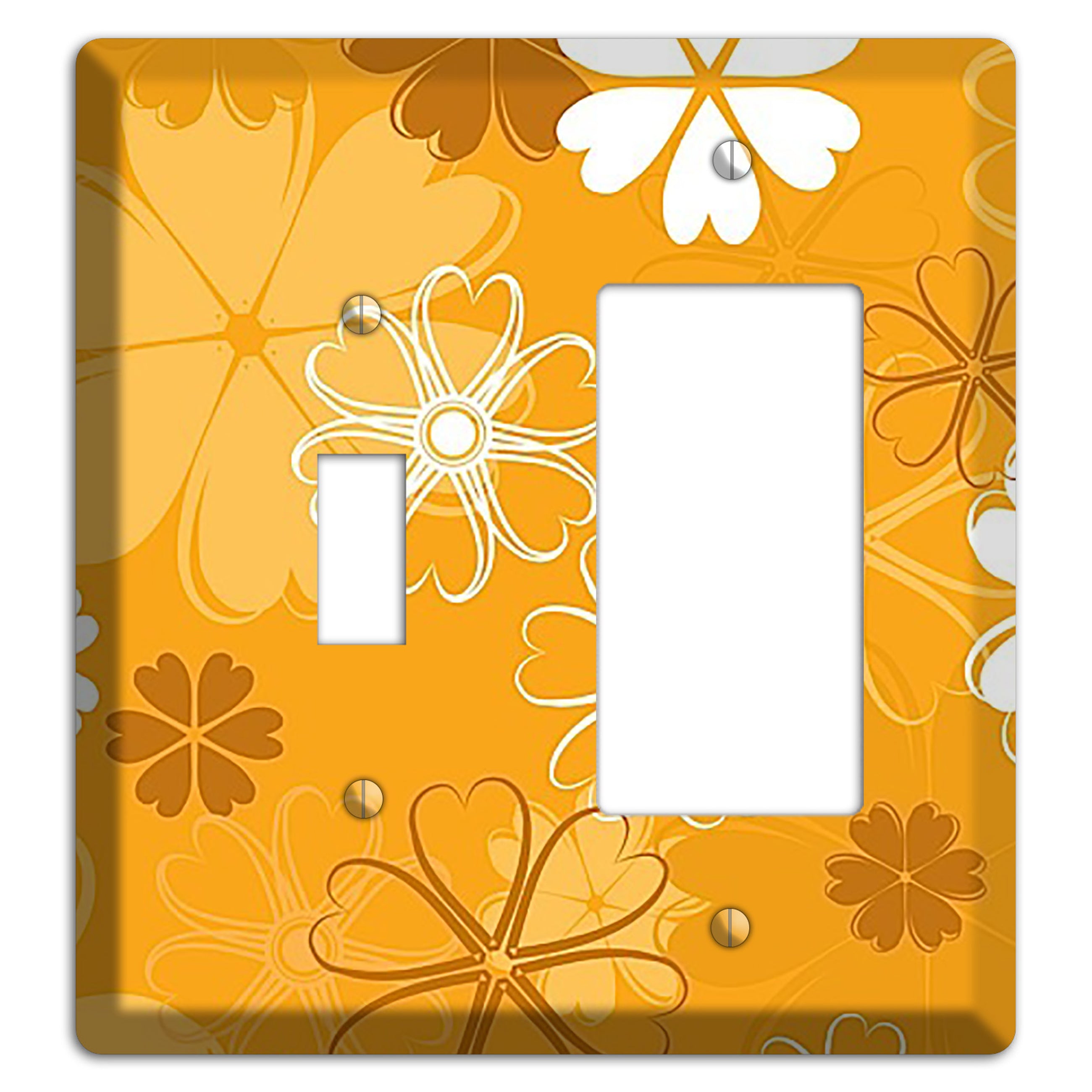 Orange Retro Flowers Toggle / Rocker Wallplate
