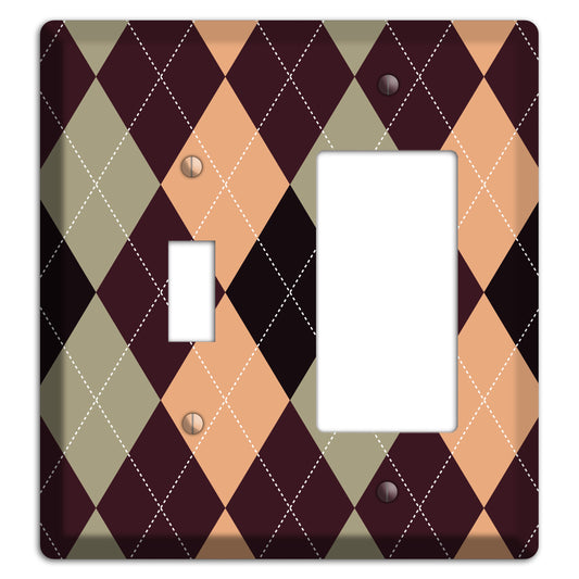 Beige and Brown Argyle Toggle / Rocker Wallplate
