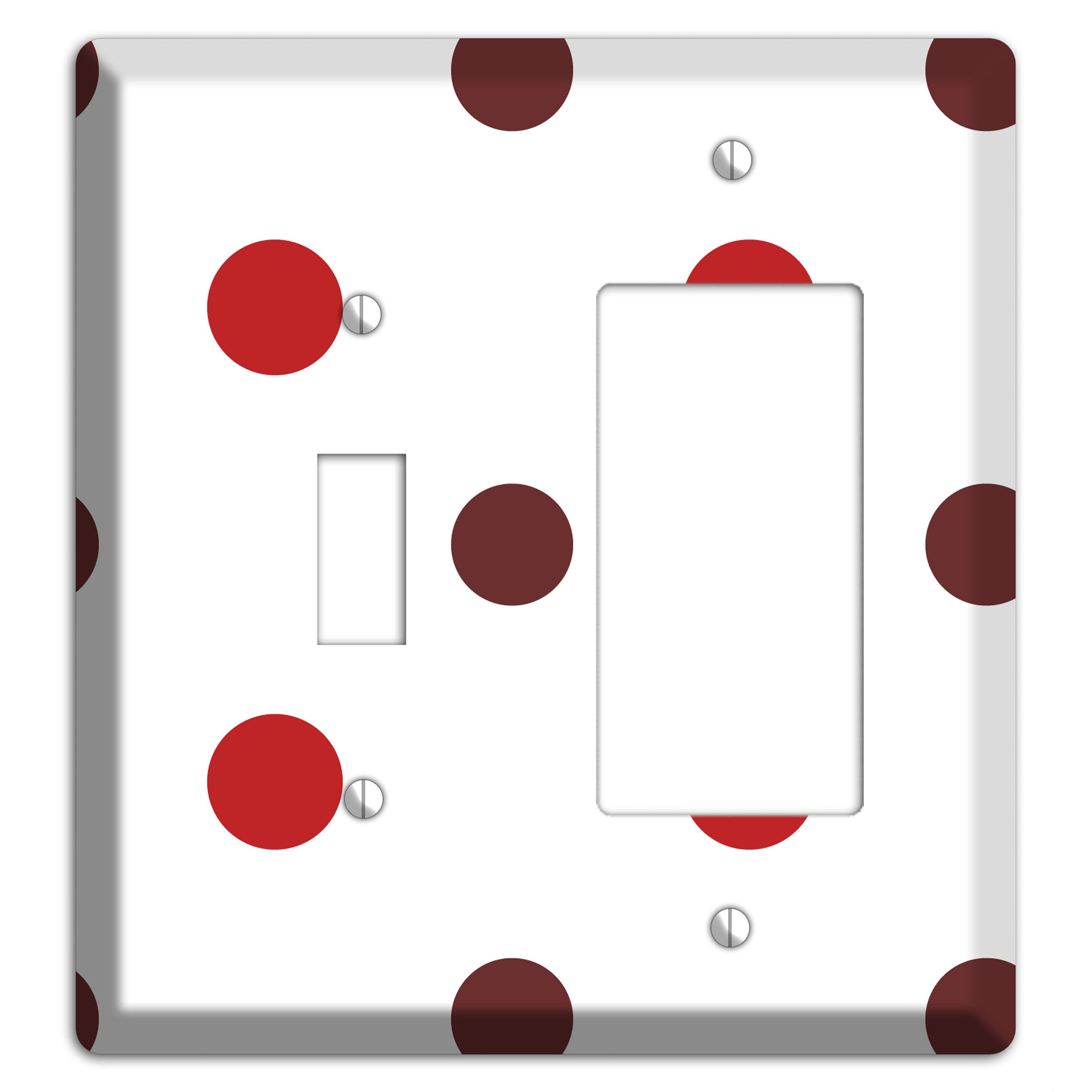 Red and Brown Medium Polka Dots Toggle / Rocker Wallplate