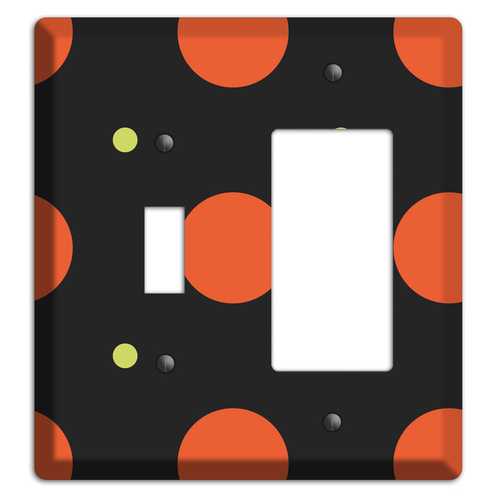 Black wih Orange and Lime Multi Tiled Medium Dots Toggle / Rocker Wallplate