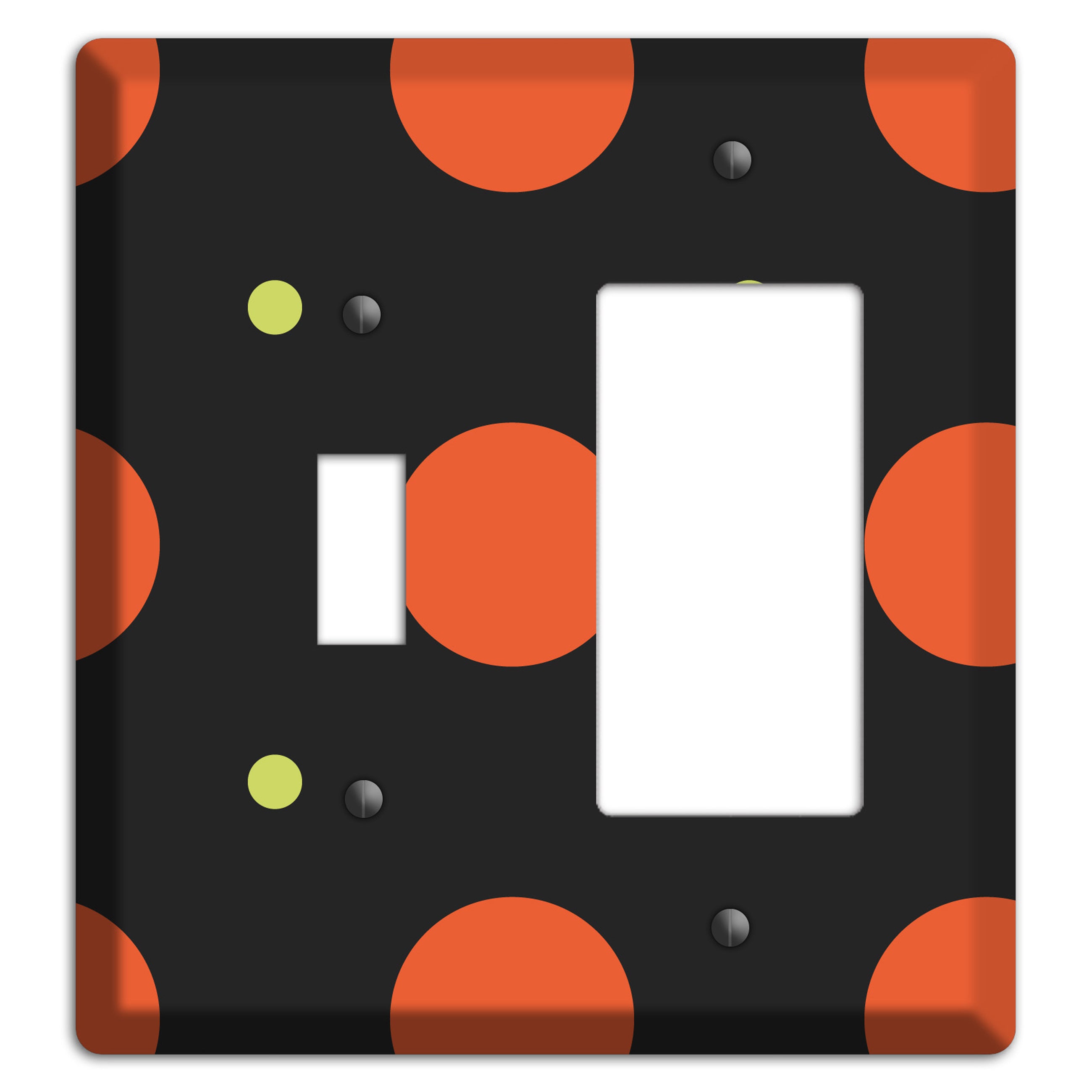 Black wih Orange and Lime Multi Tiled Medium Dots Toggle / Rocker Wallplate