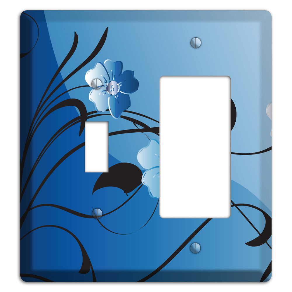Blue Floral Sprig Toggle / Rocker Wallplate