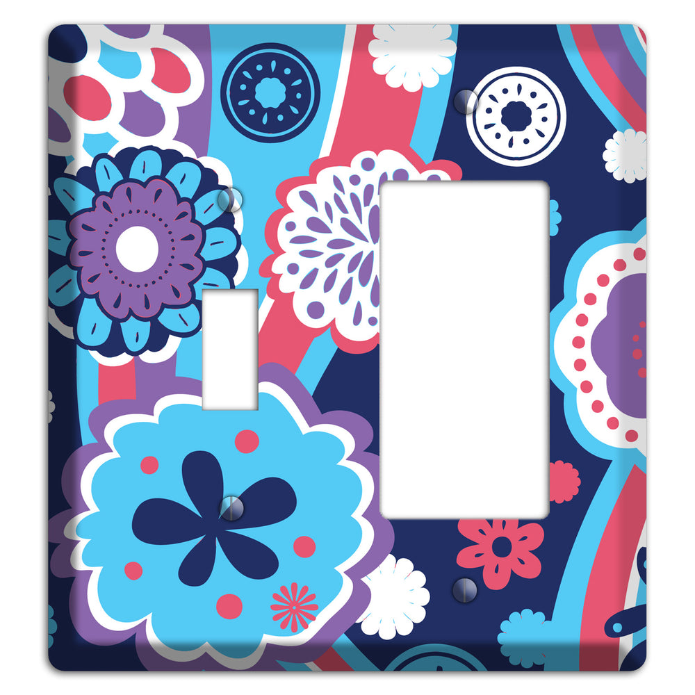 Blue Purple and Pink Retro Suzani Toggle / Rocker Wallplate