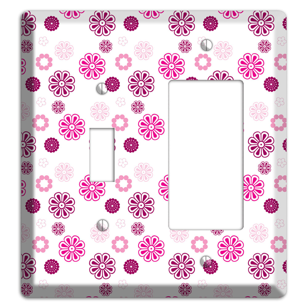Maroon and Pink Retro Floral Toggle / Rocker Wallplate