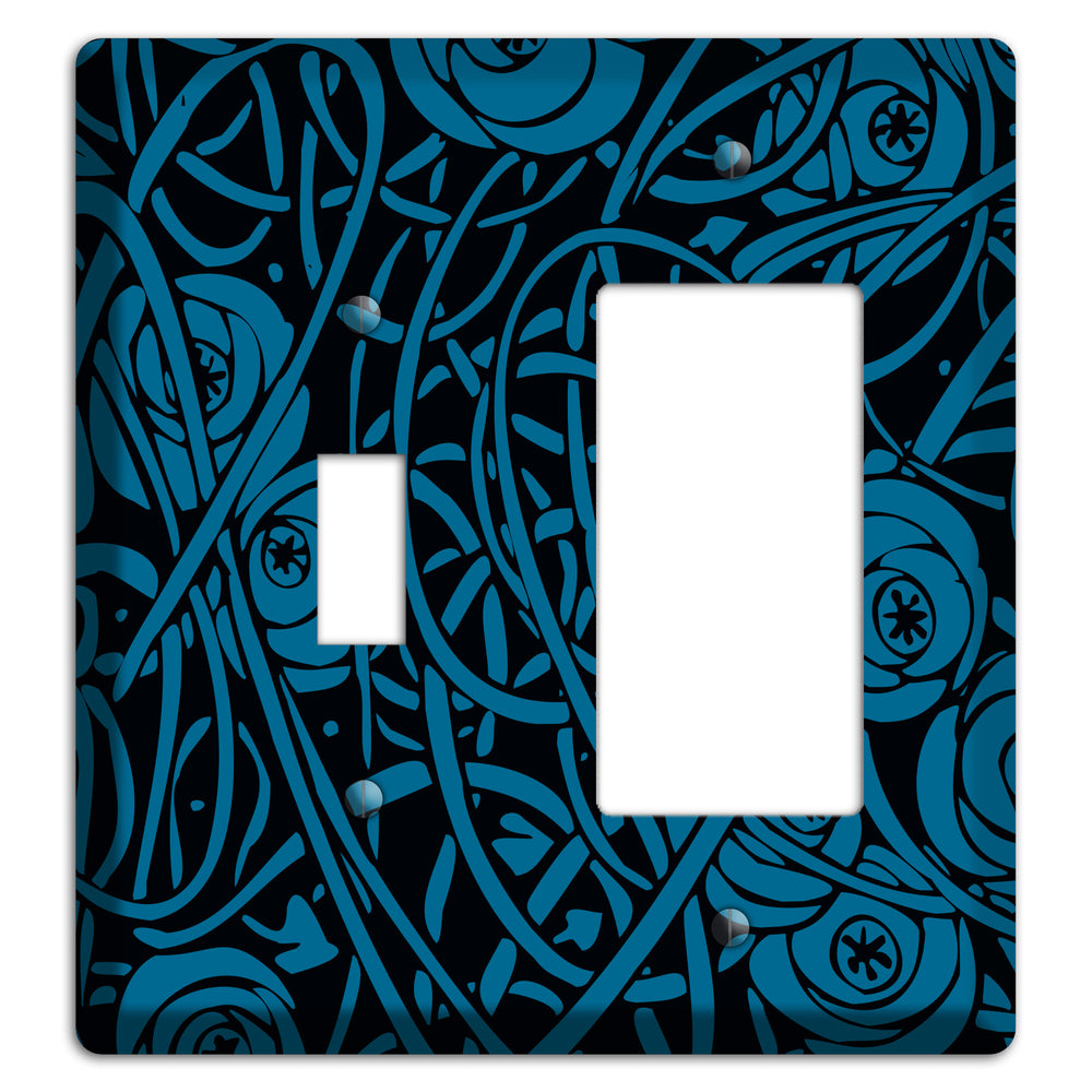 Black and Blue Deco Floral Toggle / Rocker Wallplate