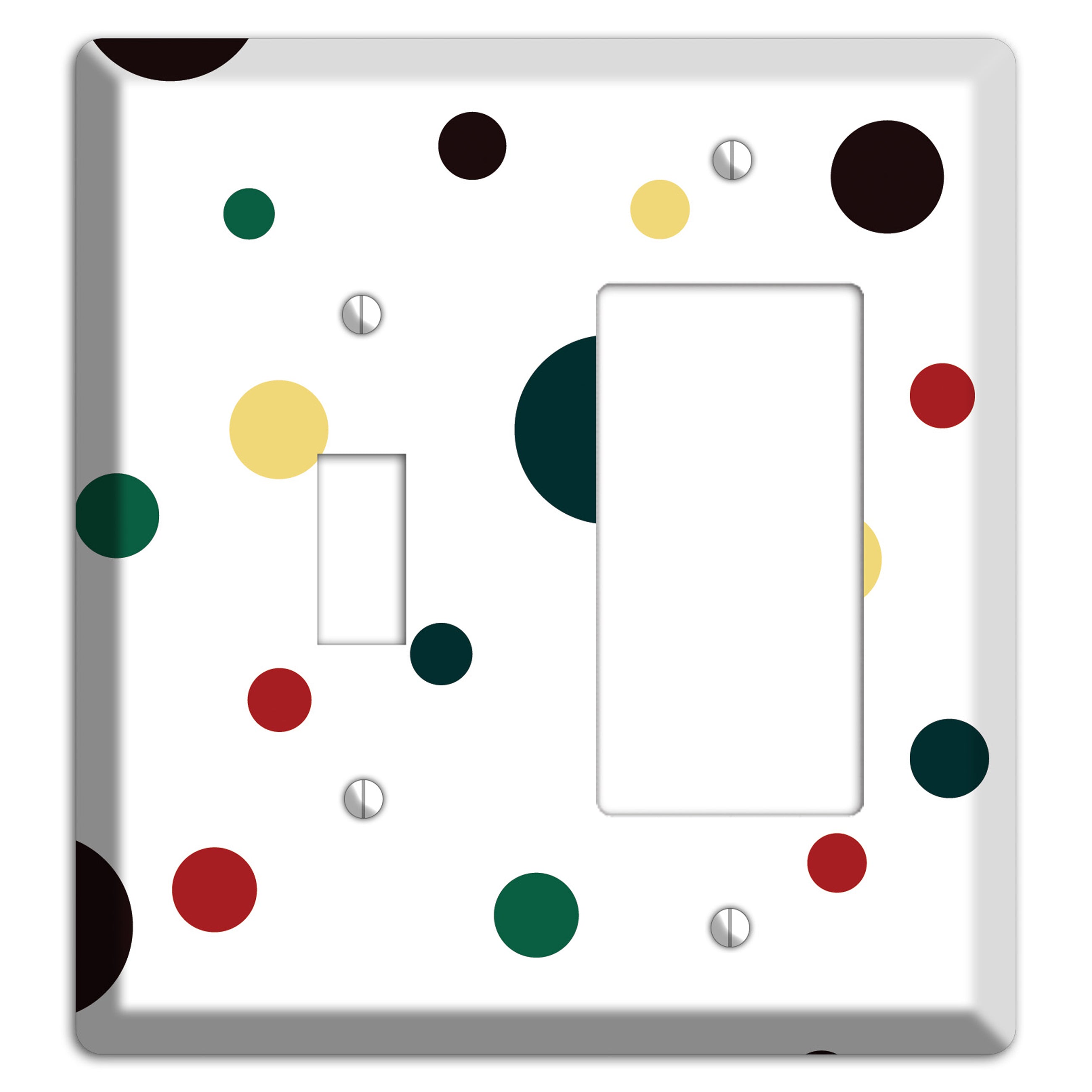 White with Multi Color Medium Dots 2 Toggle / Rocker Wallplate