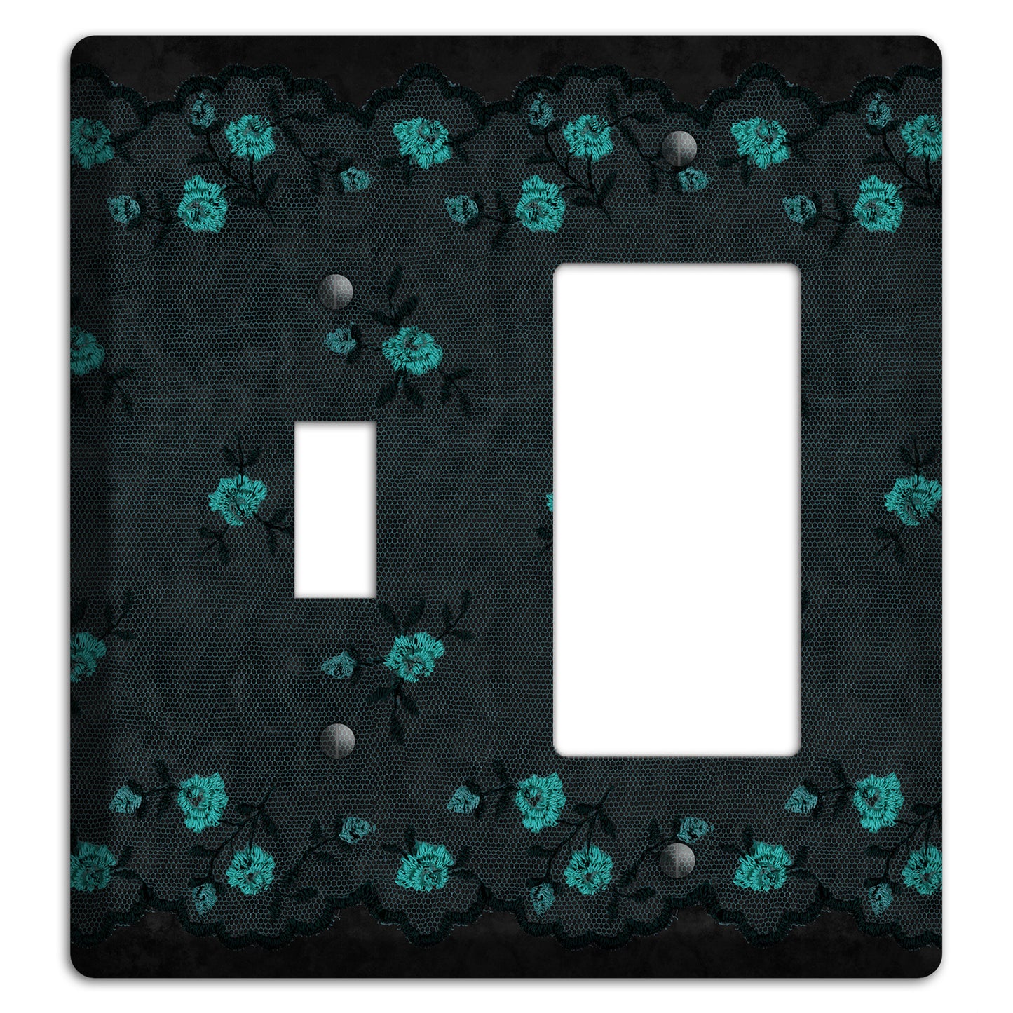 Embroidered Floral Black Toggle / Rocker Wallplate