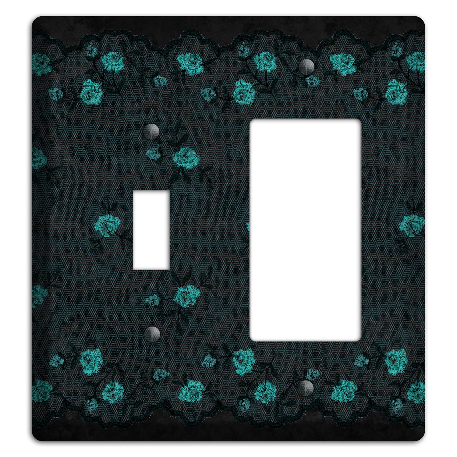 Embroidered Floral Black Toggle / Rocker Wallplate