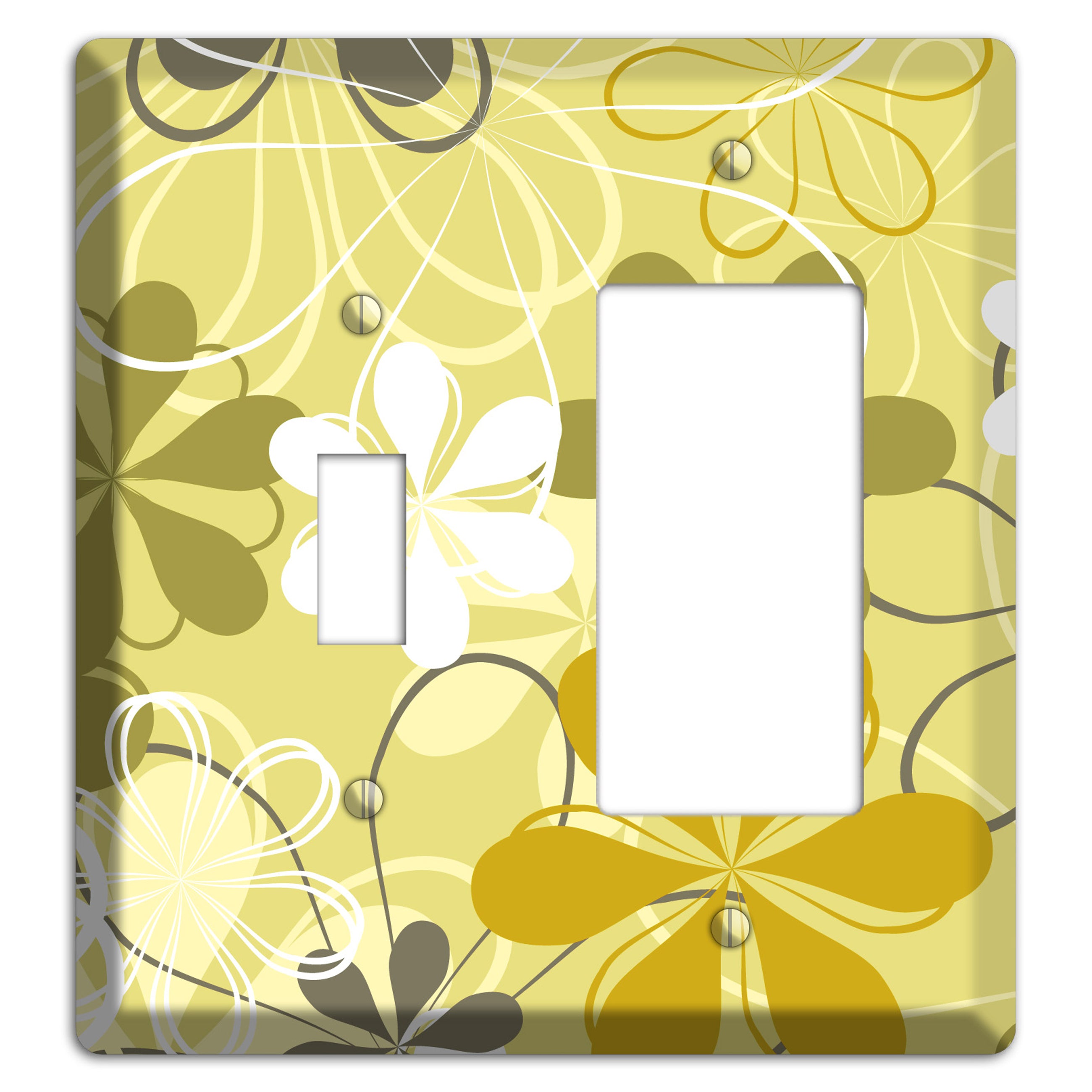 Olive Retro Flowers Toggle / Rocker Wallplate
