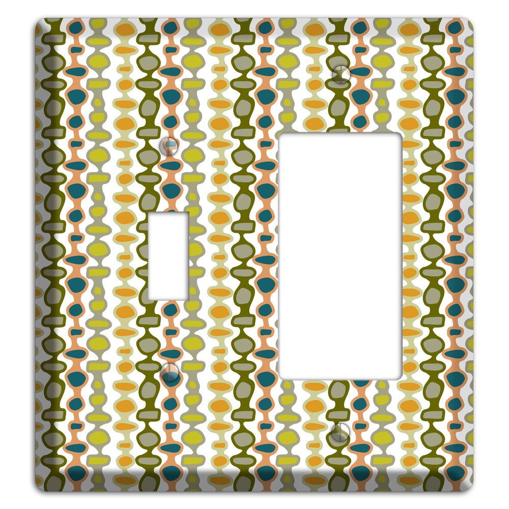 Multi Olive and Mustard Bead and Reel 2 Toggle / Rocker Wallplate
