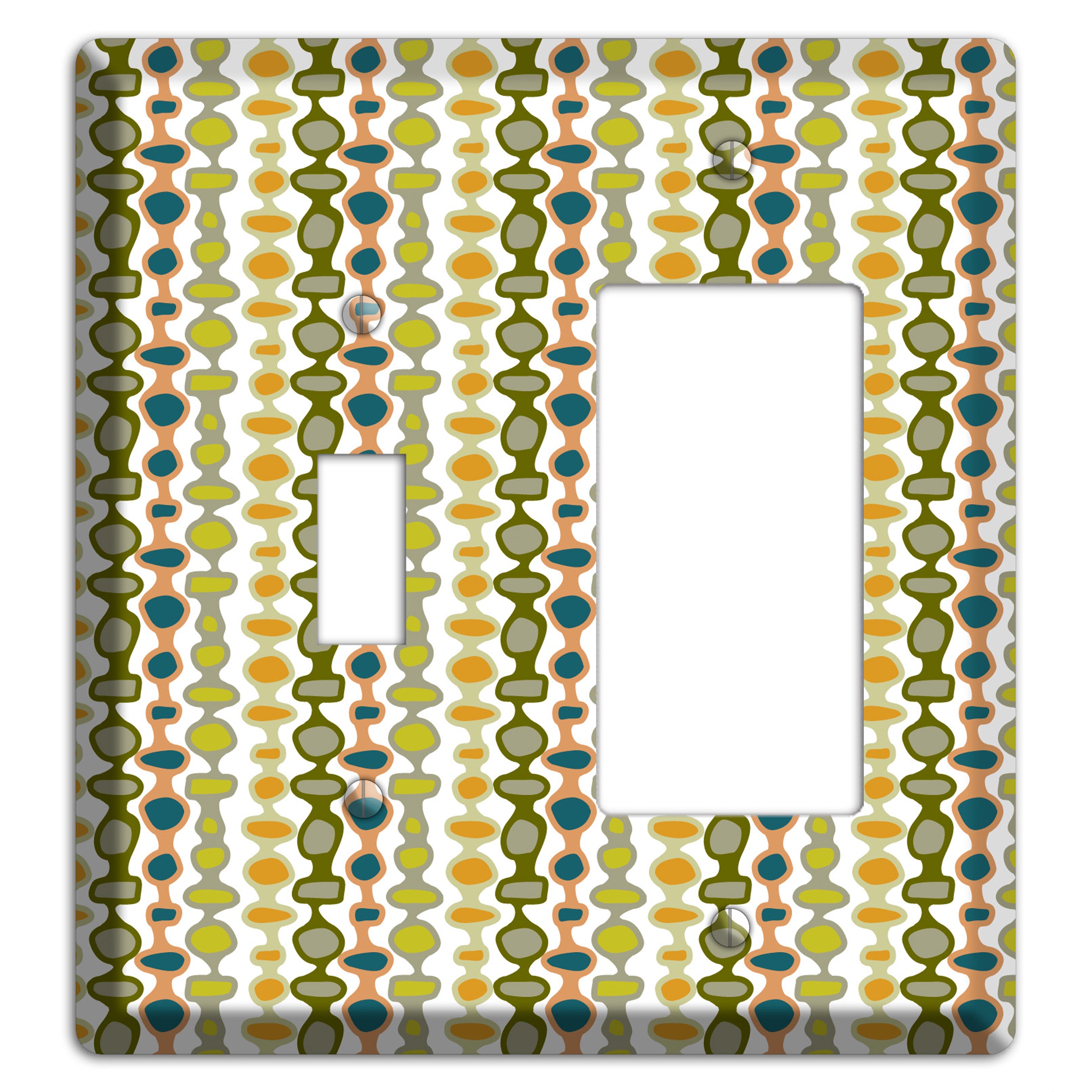 Multi Olive and Mustard Bead and Reel 2 Toggle / Rocker Wallplate