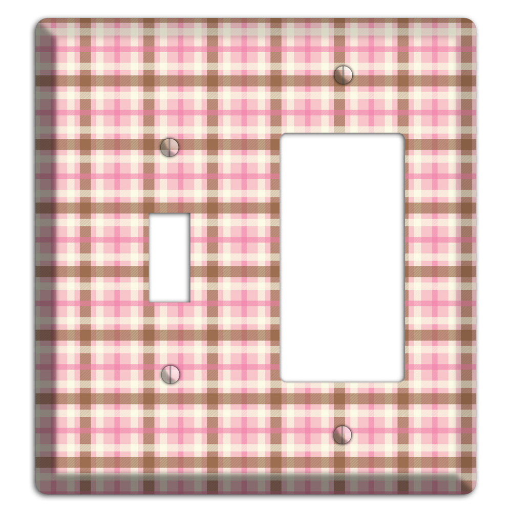Pink and Brown Plaid Toggle / Rocker Wallplate