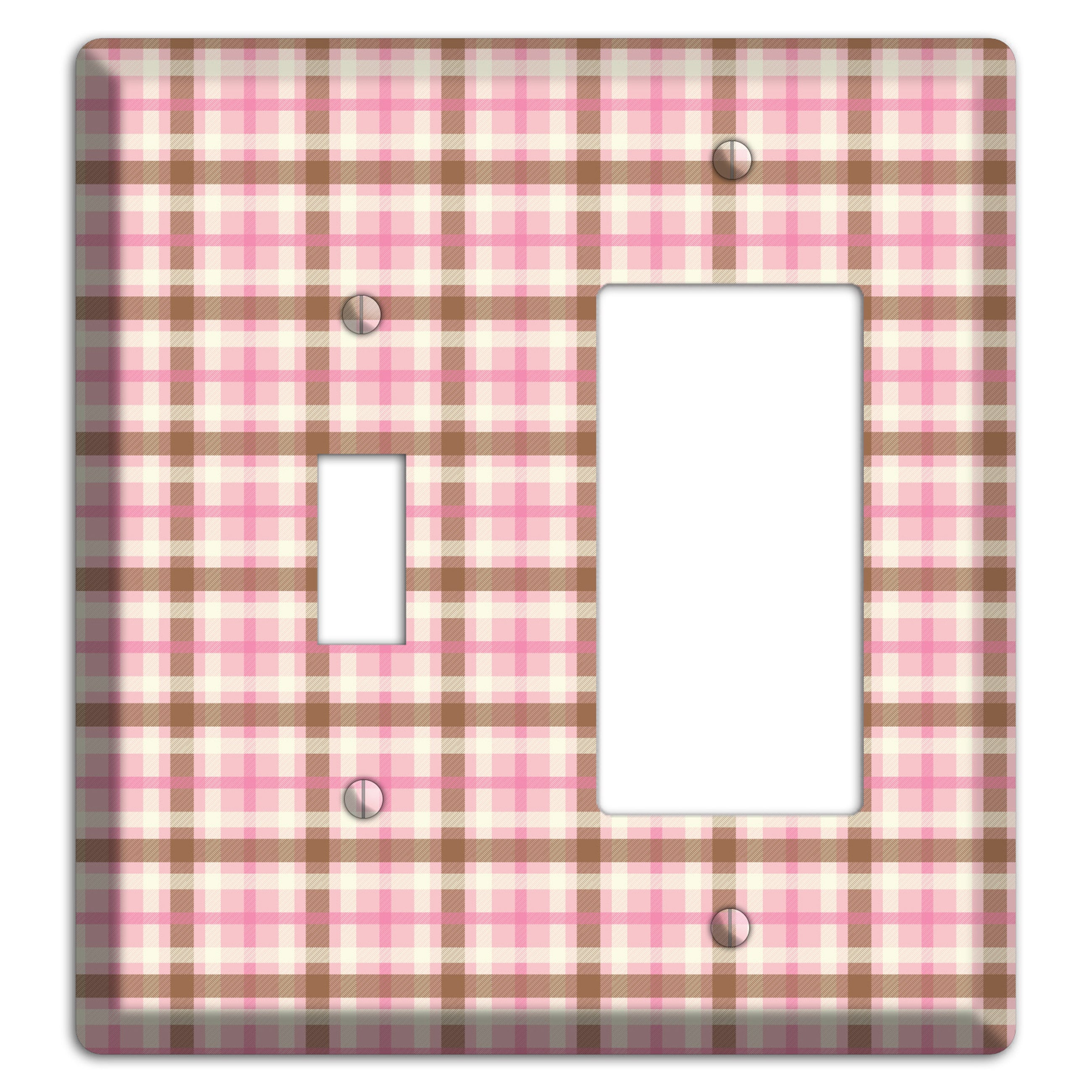 Pink and Brown Plaid Toggle / Rocker Wallplate