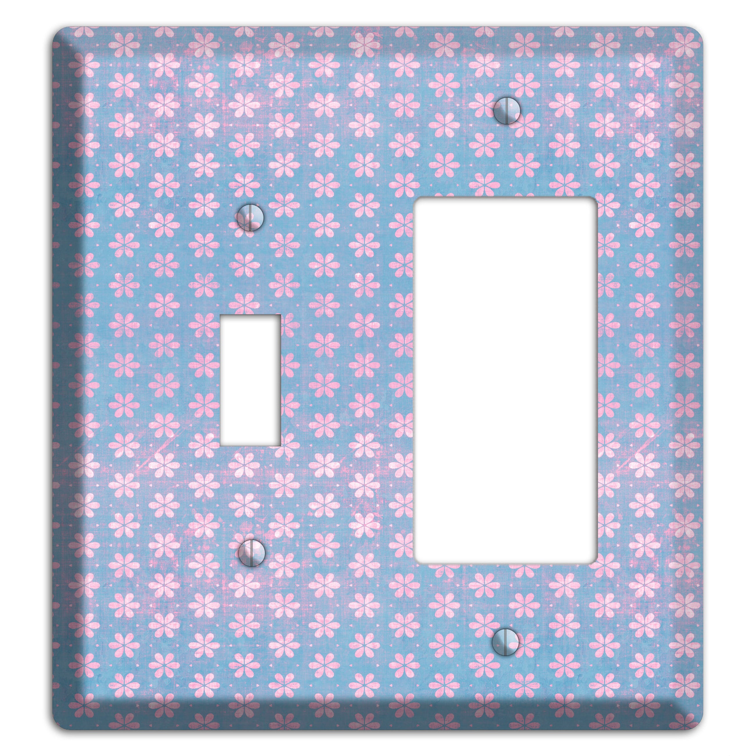 Periwinkle Grunge Floral Contour Toggle / Rocker Wallplate