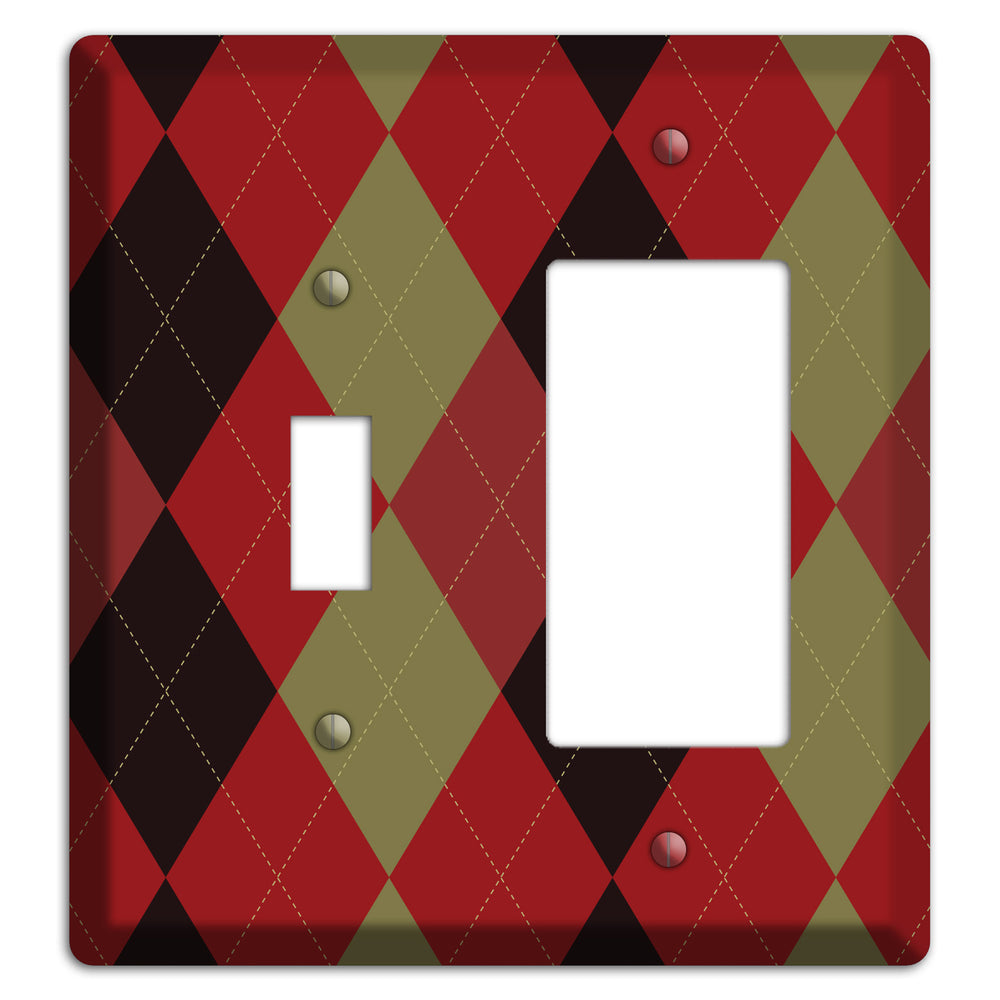 Red Olive Black Argyle Toggle / Rocker Wallplate