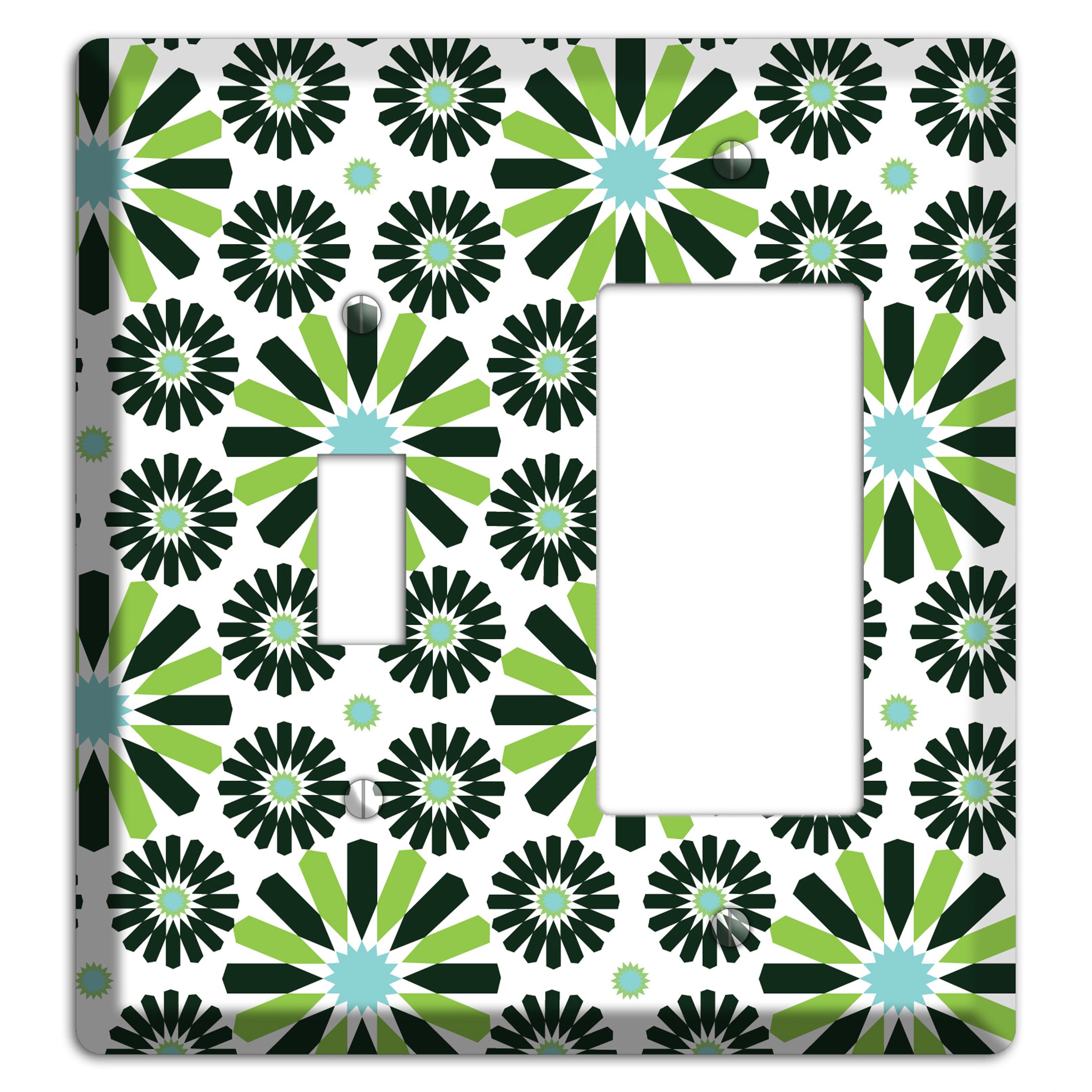 Lime and Teal Scandinavian Floral 2 Toggle / Rocker Wallplate