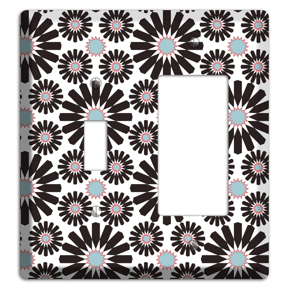 Dusty Blue Maroon Scandinavian Floral 2 Toggle / Rocker Wallplate