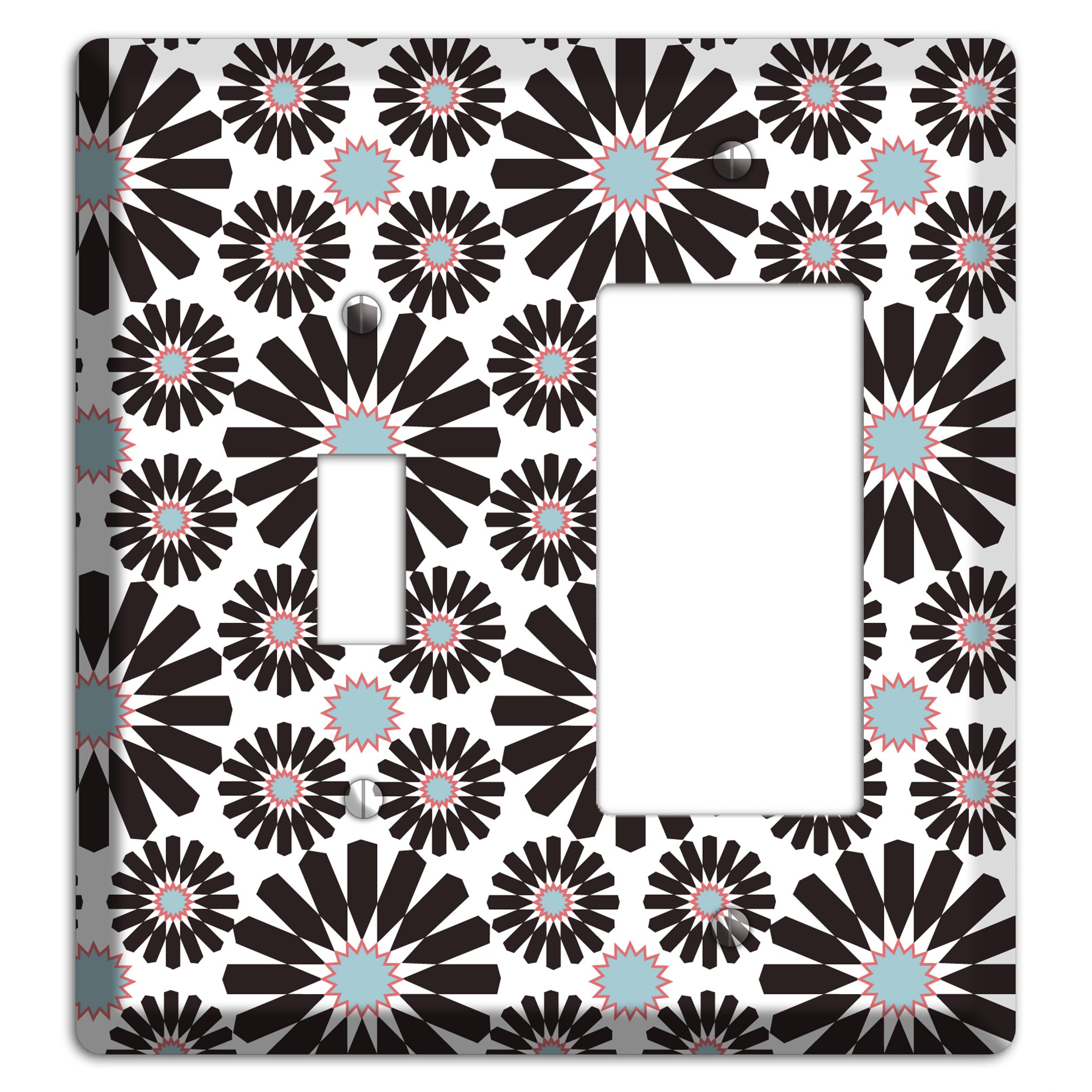 Dusty Blue Maroon Scandinavian Floral 2 Toggle / Rocker Wallplate