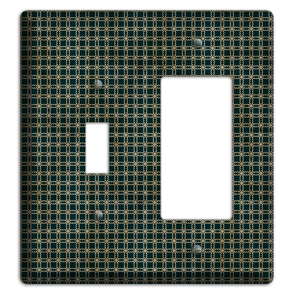 Dark Green Grunge Tiled Tiny Arabesque Toggle / Rocker Wallplate