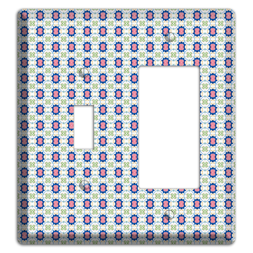 White with Blue Pink Green Arabesque Toggle / Rocker Wallplate