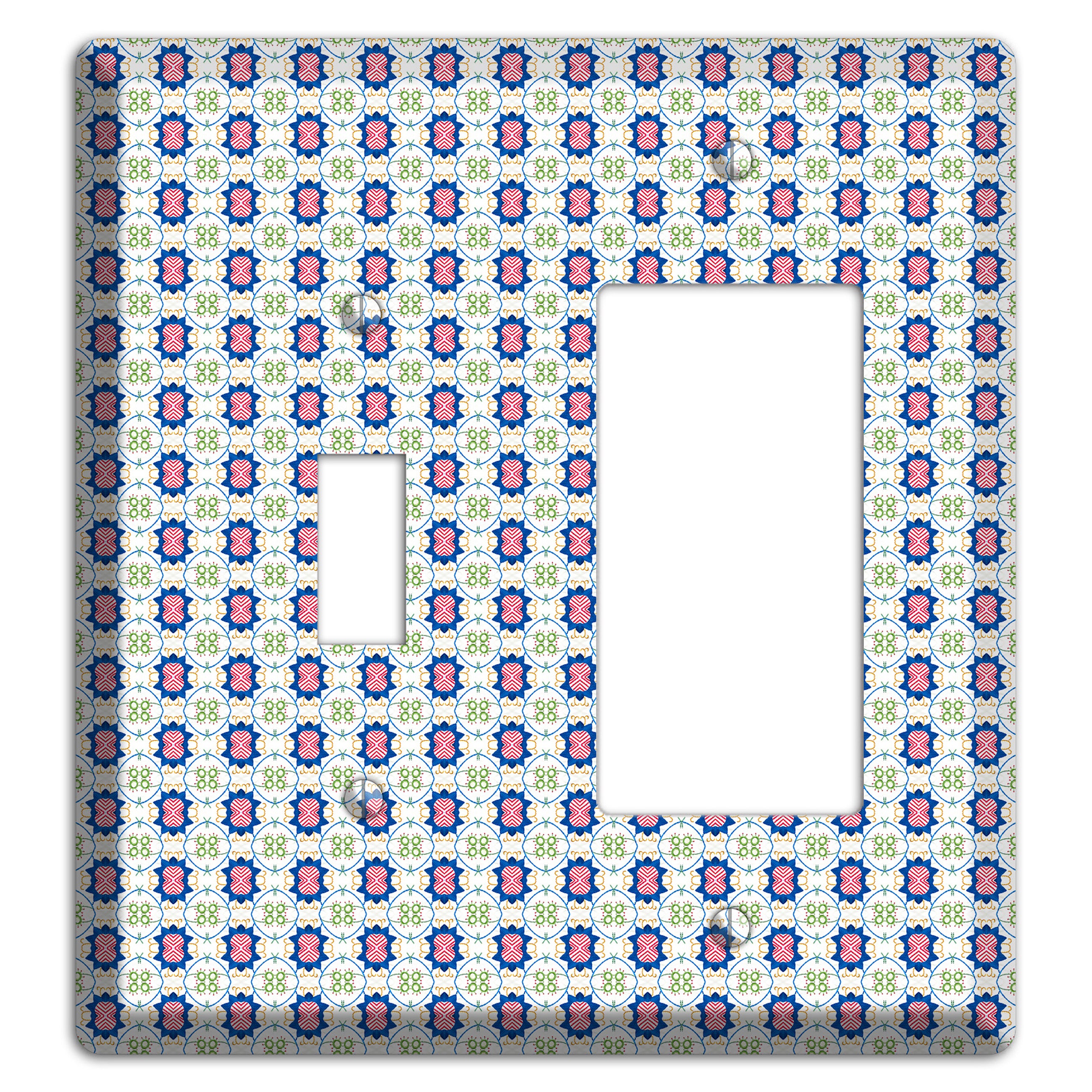 White with Blue Pink Green Arabesque Toggle / Rocker Wallplate