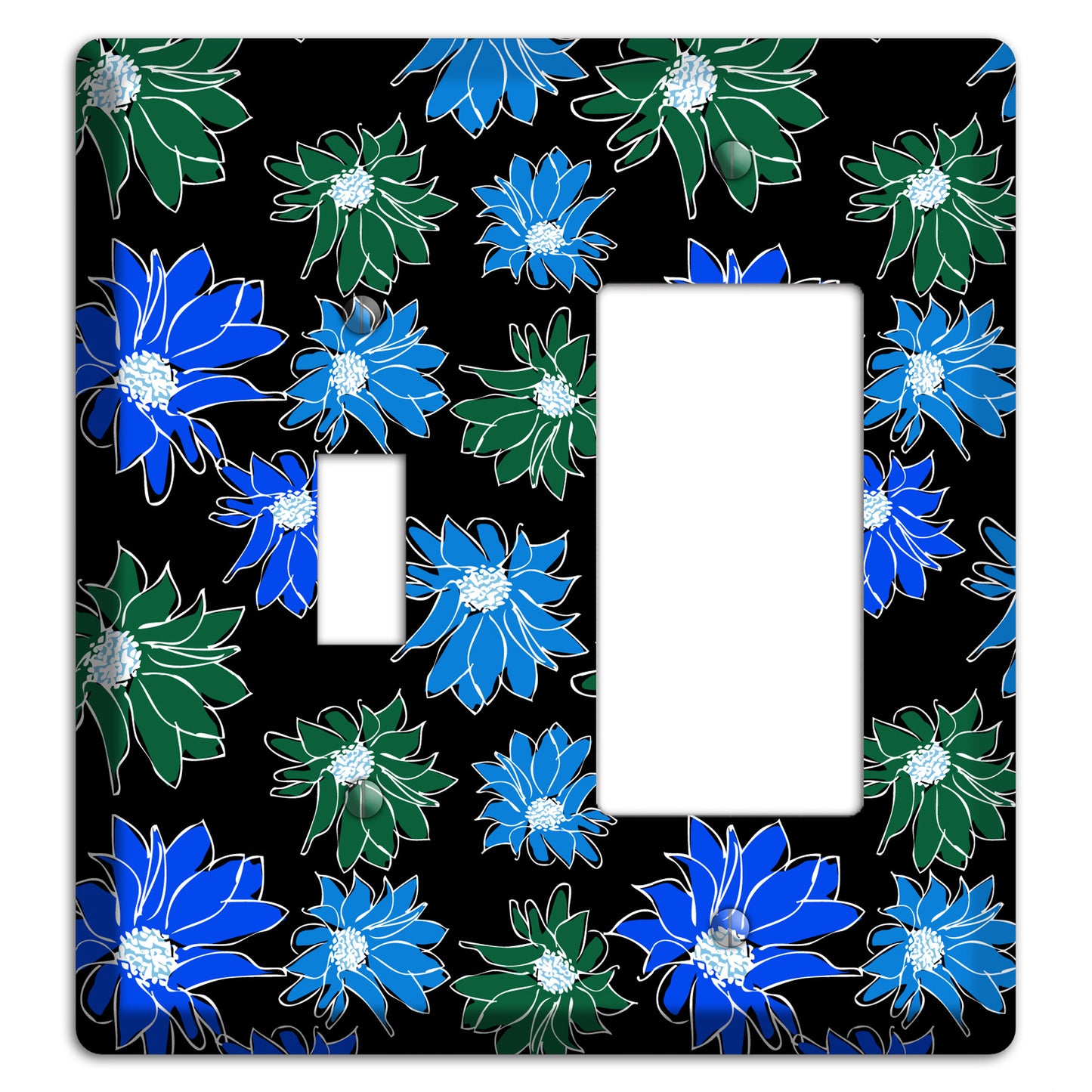 Blue and Green Flowers Toggle / Rocker Wallplate