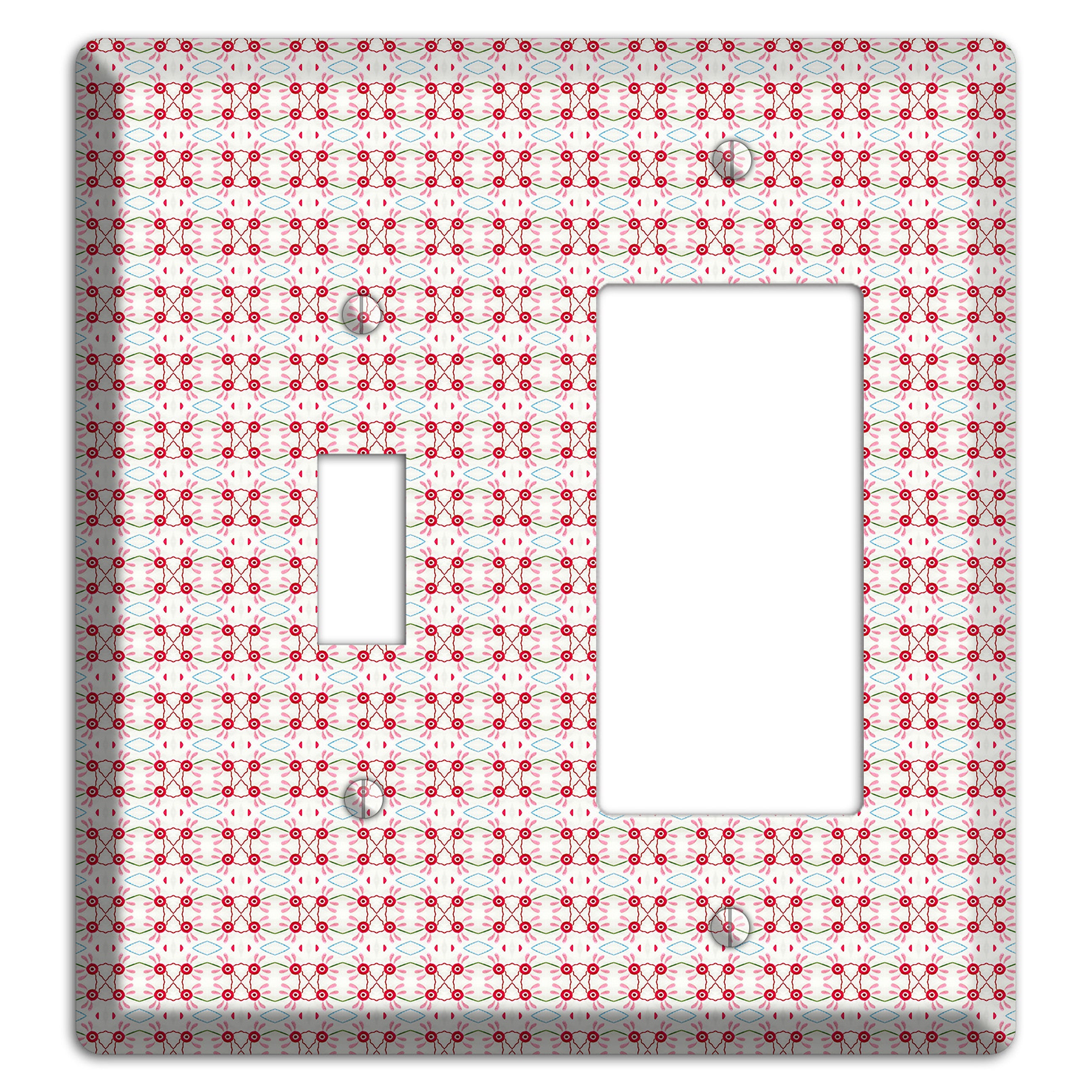 White with Red Ball and Stick Tapestry Toggle / Rocker Wallplate