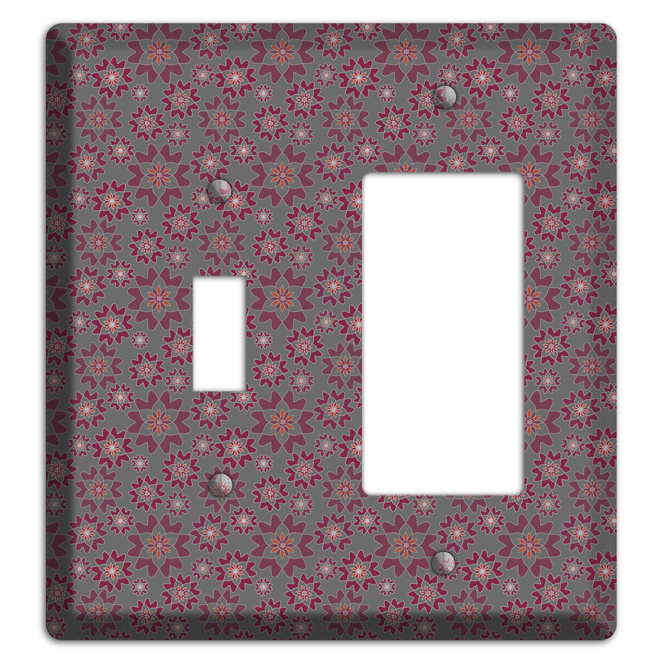 Grey with Tiny Burgundy Retro Suzani Toggle / Rocker Wallplate